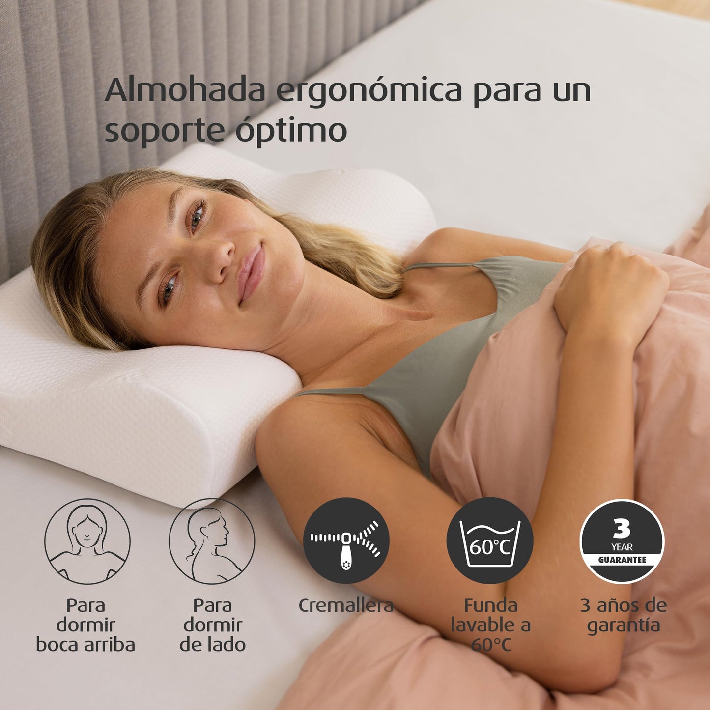TEMPUR Original Almohada cervical viscoelástica, almohada ergonómica para dormir boca arriba y de lado, Sensación inicial firme, M (50 x 31 x 10/7 cm)