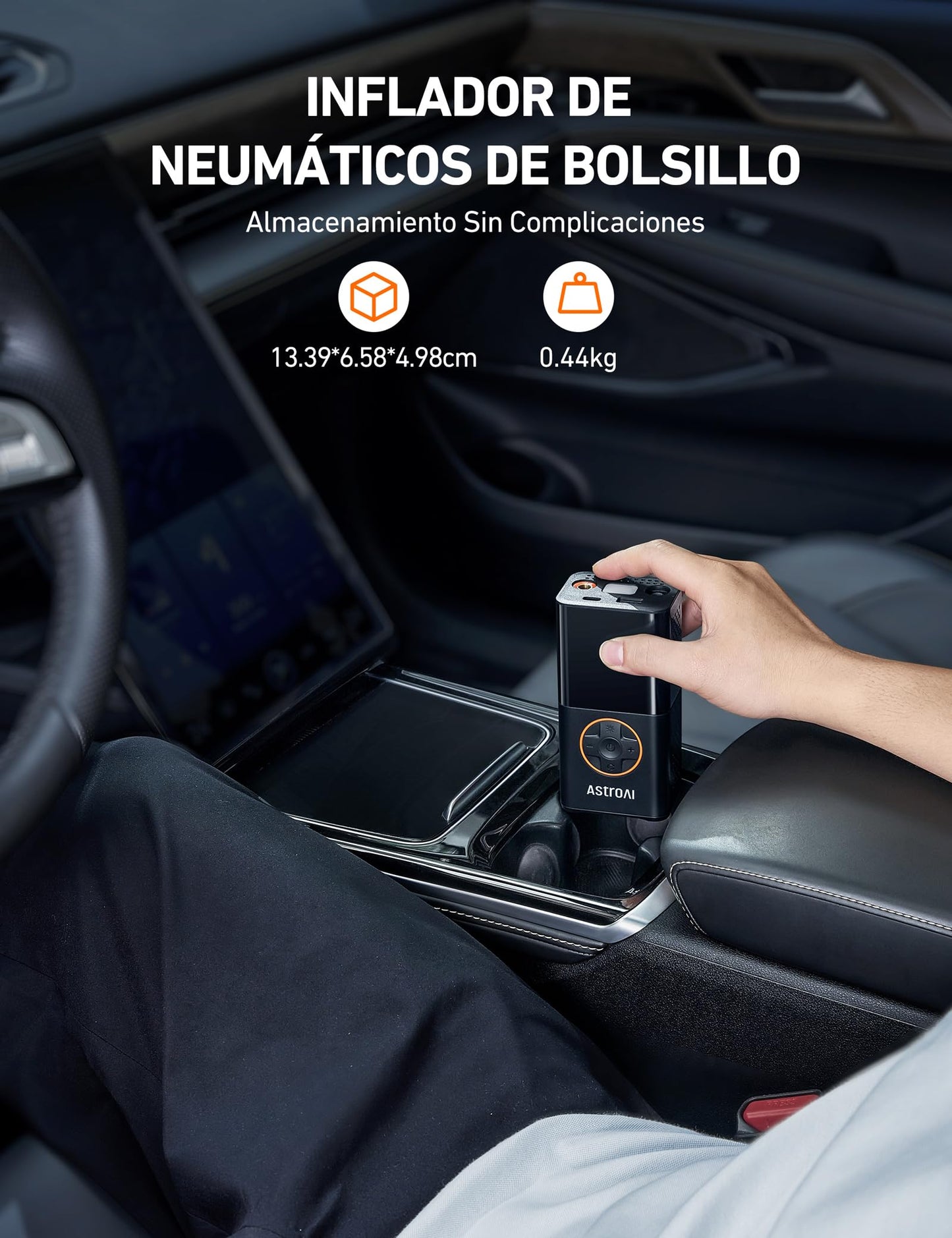 AstroAI Compresor Aire Portátil Inalámbrico, Inflador Ruedas Multiuso, Hinchador Ruedas con Batería Recargable y Luz LED, Apagado Automático para Coche Eléctricos, Bicicletas, Moto y Etc. (Naranja)