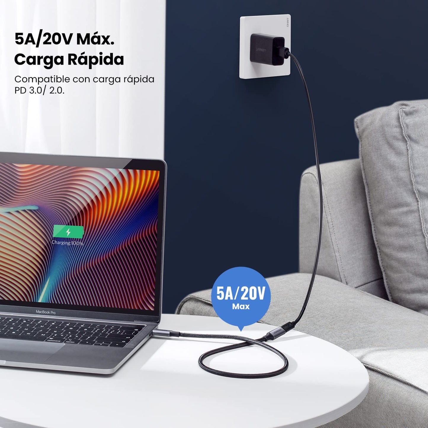 UGREEN Nexode Cable de Extensión USB C 3.2 Gen 2 10Gbps Vídeo 4K@60Hz 100W
