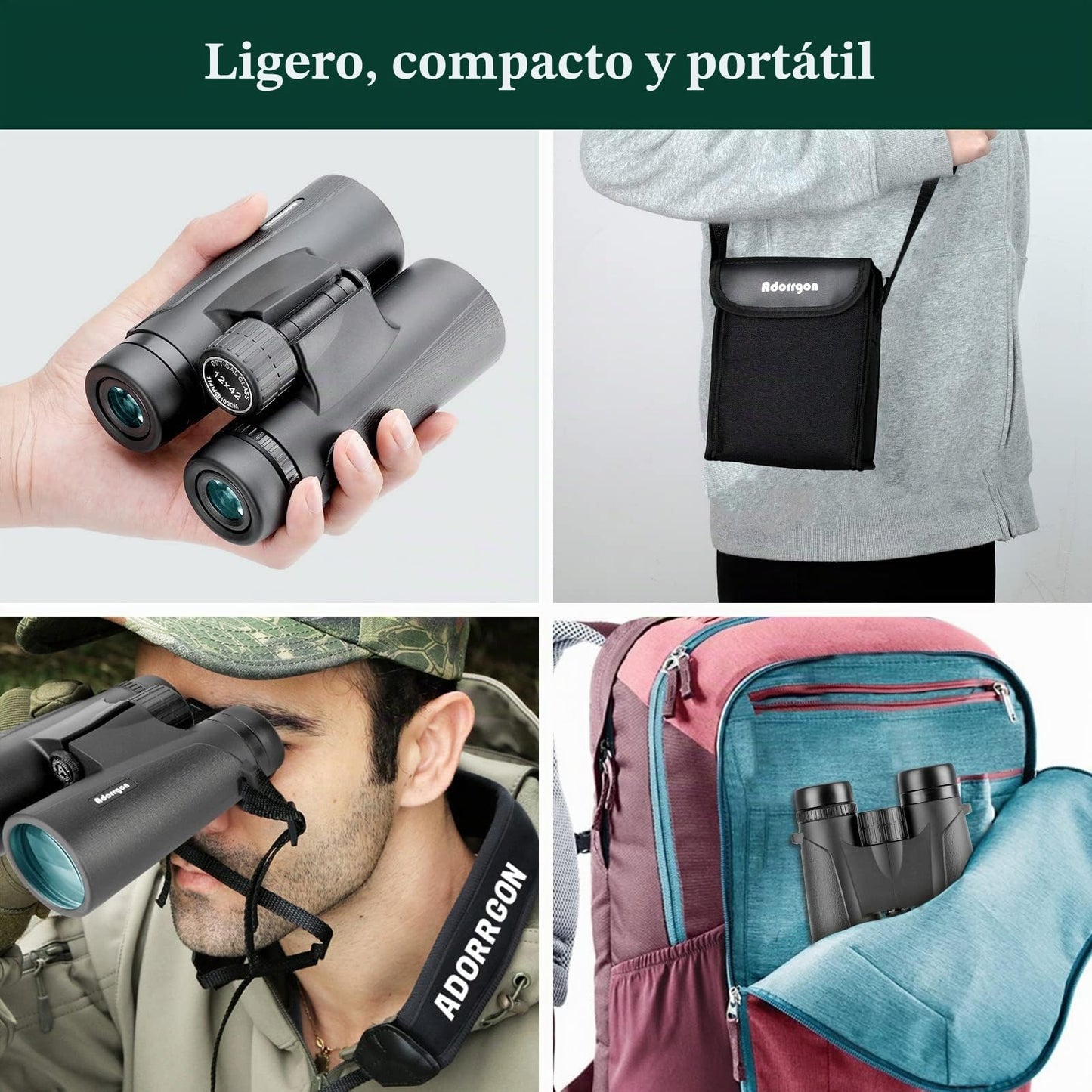 Prismáticos compactos de 12 x 42 Pulgadas para Adultos, prismáticos HD de Alta Potencia para observación de Aves, Caza, conciertos y Deportes