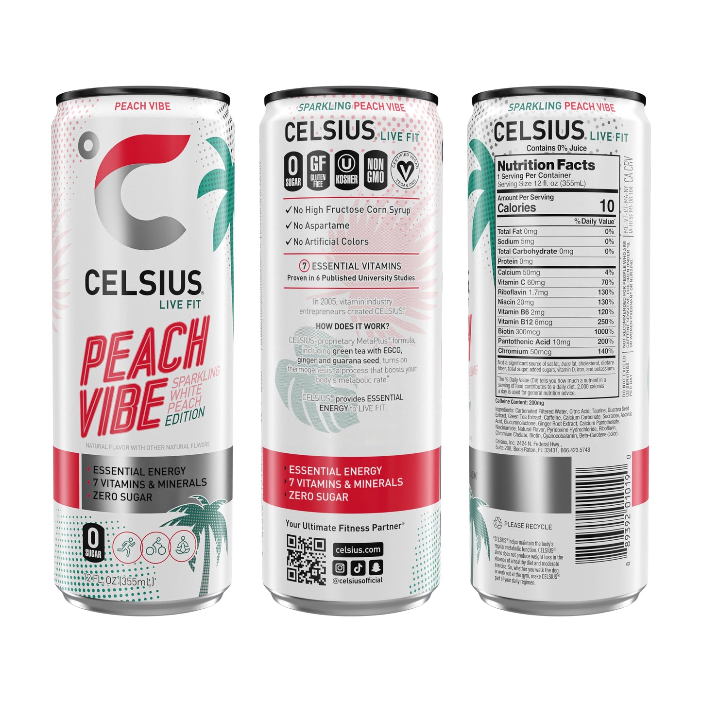 CELSIUS Bebida energética esencial, 12 onzas líquidas, ambiente de melocotón espumoso (paquete de 12)