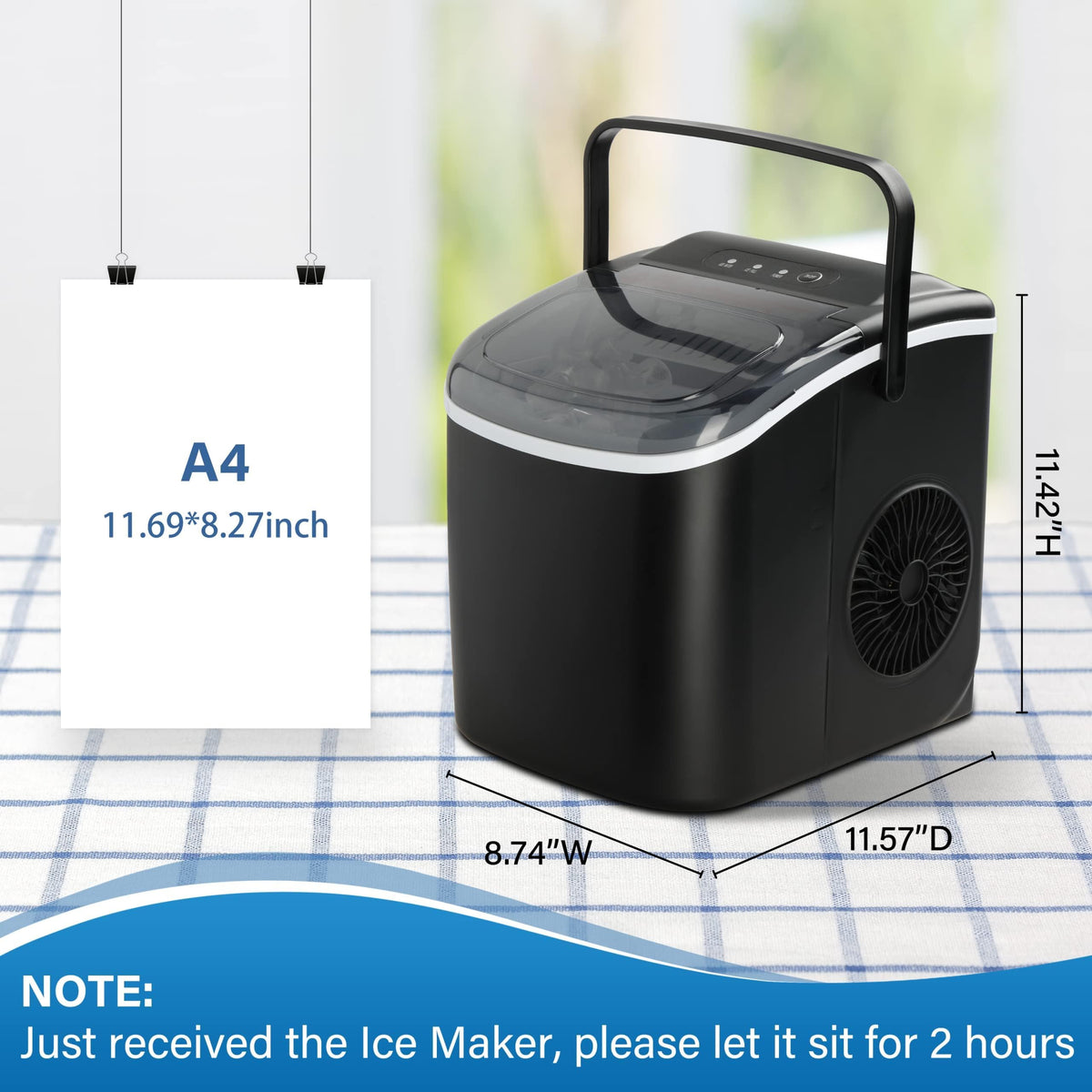 HealSmart Máquina de hielo para encimera, 9 cubitos de hielo listos en 6 minutos, 26 libras de hielo/24 horas, con función de autolimpieza, cuchara de hielo y cesta, para el hogar, cocina, camping,