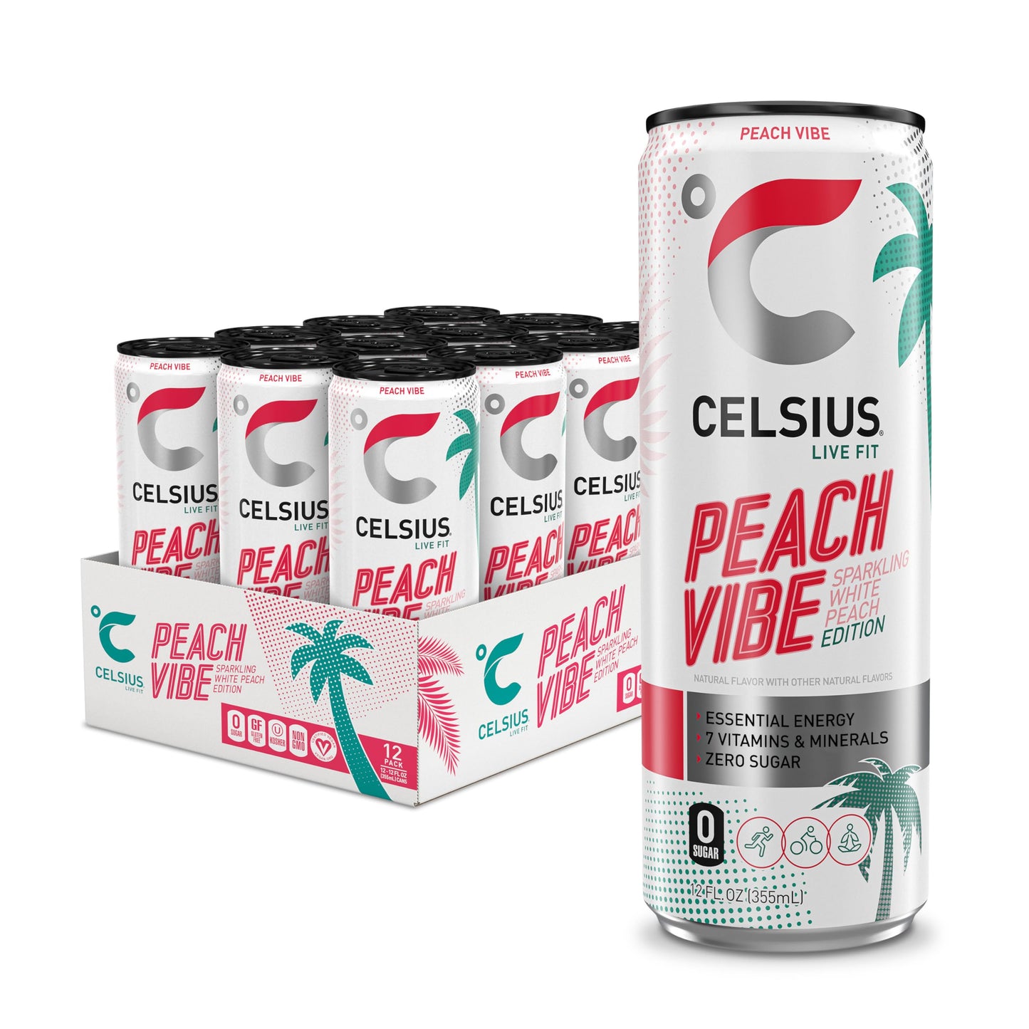 CELSIUS Bebida energética esencial, 12 onzas líquidas, ambiente de melocotón espumoso (paquete de 12)