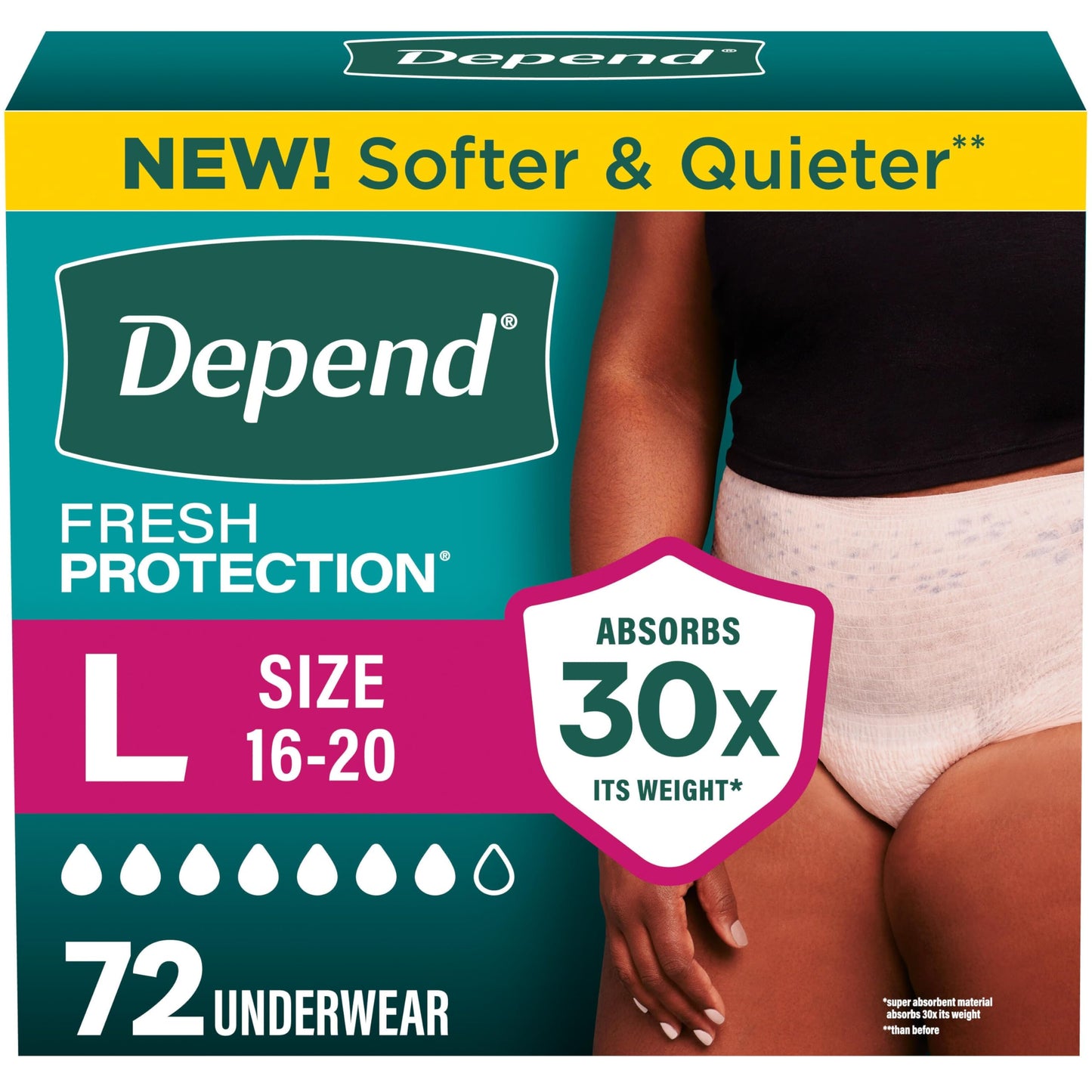 Depend FIT-FLEX Ropa interior de incontinencia para mujeres, máxima absorción, grande, rubor, 72 unidades