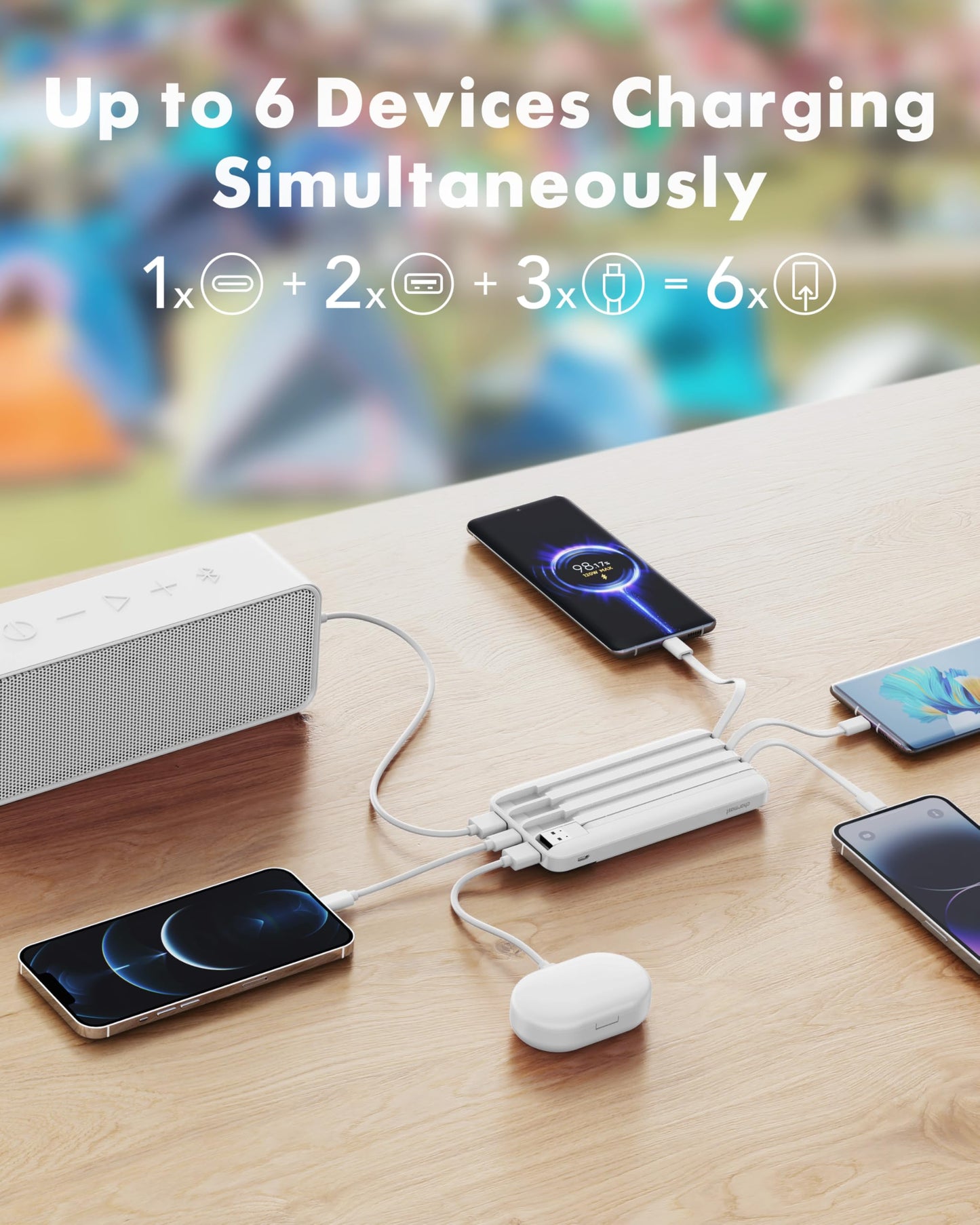 Cargador portátil con cables integrados, cargador portátil con cables delgados de 10000 mAh, paquete de batería de viaje, 6 salidas, 3 entradas, 3 A, batería de carga rápida para Samsung, Google