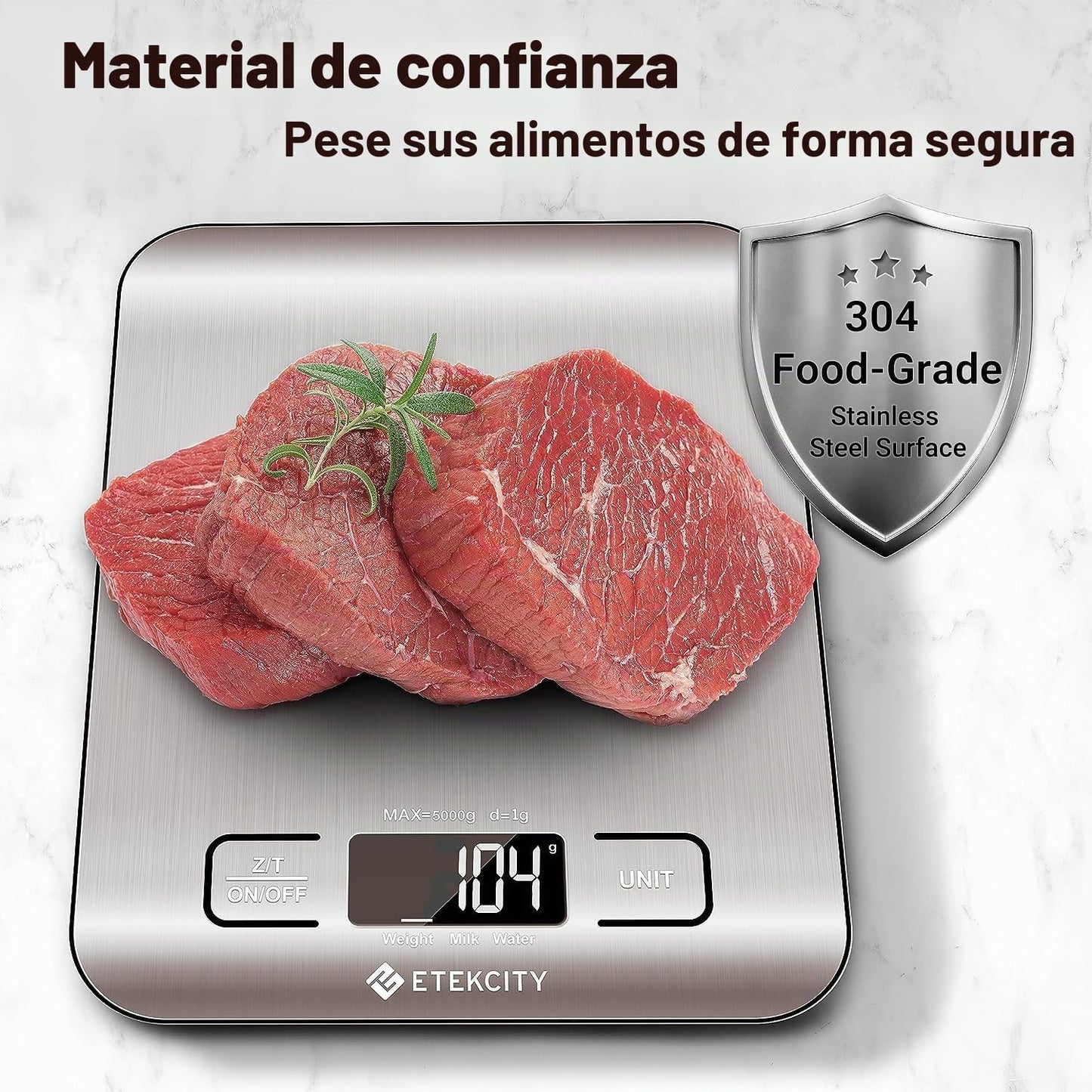 Etekcity Báscula de Cocina Digital de Acero Inoxidable, Balanza Cocina de Alta Precisión 5 kg/ 11 lbs