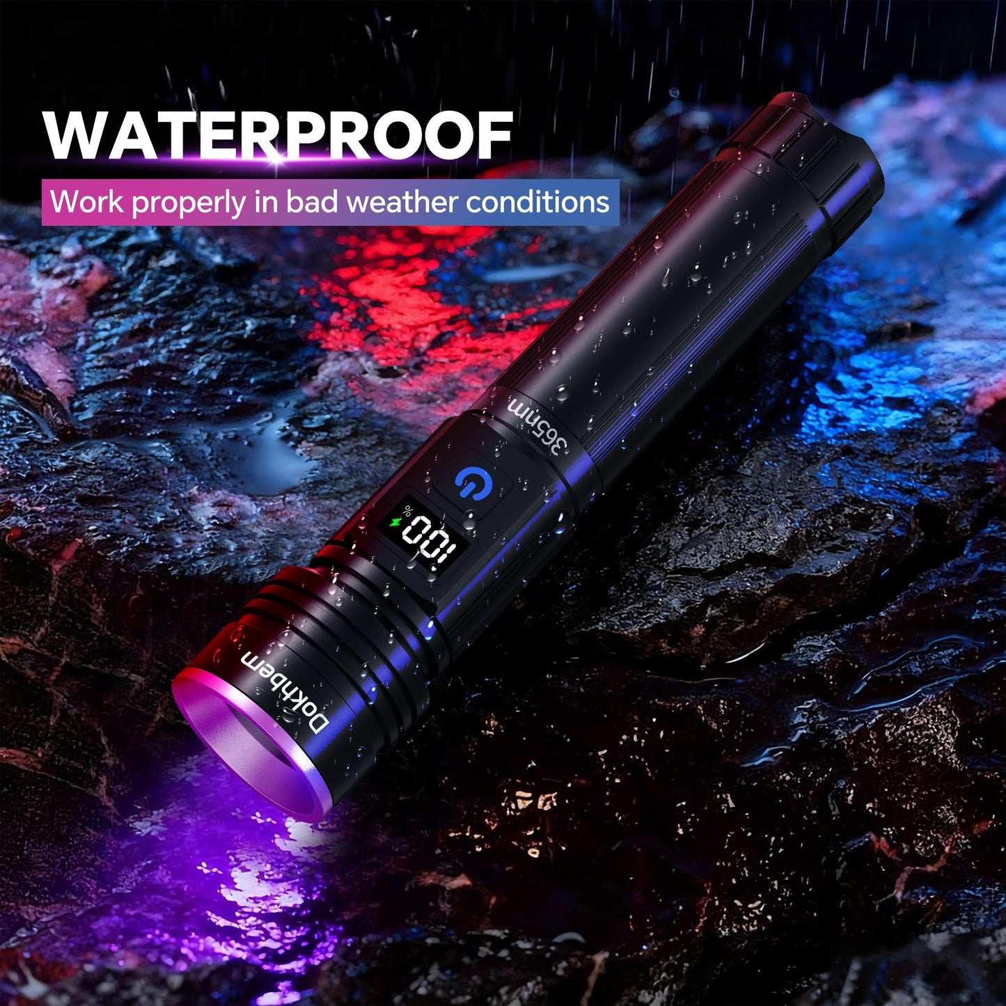 Dokhbem - Linterna de luz negra, 365 nm recargable con visualización LCD, potentes luces ultravioleta para detección de orina de mascotas, curado de resina, seguimiento de sangre, escorpión, vidrio de