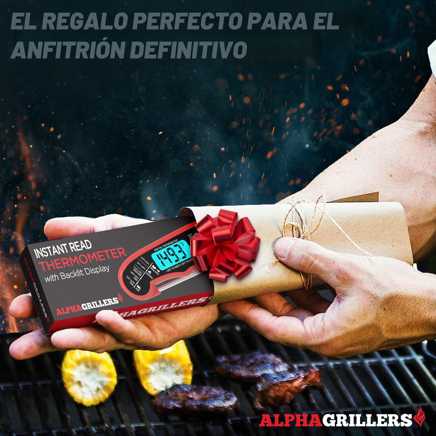 Vegena - Termómetro de barbacoa para carne, termómetro de barbacoa, termómetro de horno, 2 sondas con preajuste de temperatura, despertador de cocina, retroiluminación azul, pared trasera magnética