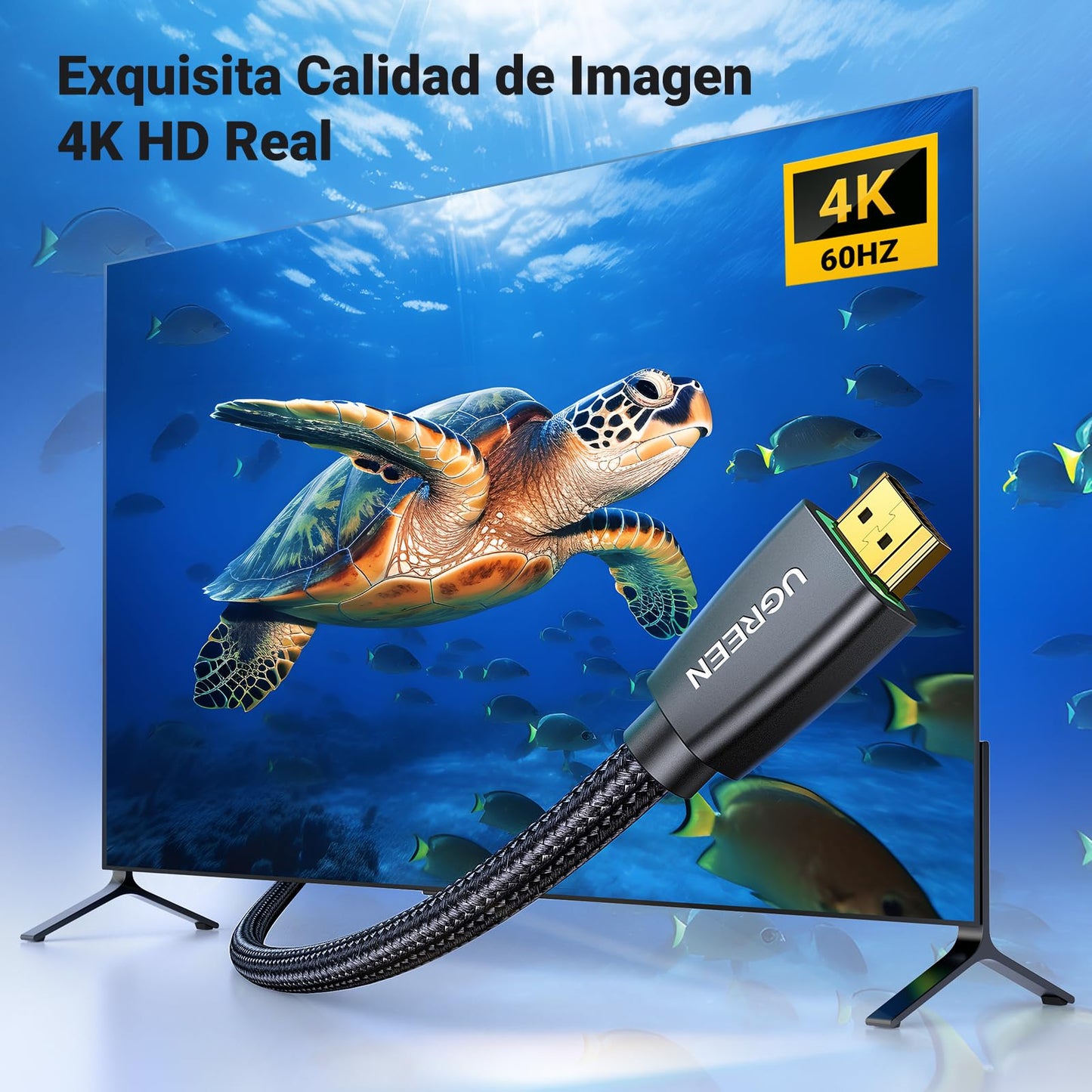 UGREEN Cable HDMI 4K 60Hz UHD 2.0 Alta Velocidad 18Gbps con Ethernet 3D HDR ARC Dolby Vision Compatible con PS5 PS4 Xbox Barra de Sonido Blu-Ray TV Nylon Trenzado, 2M