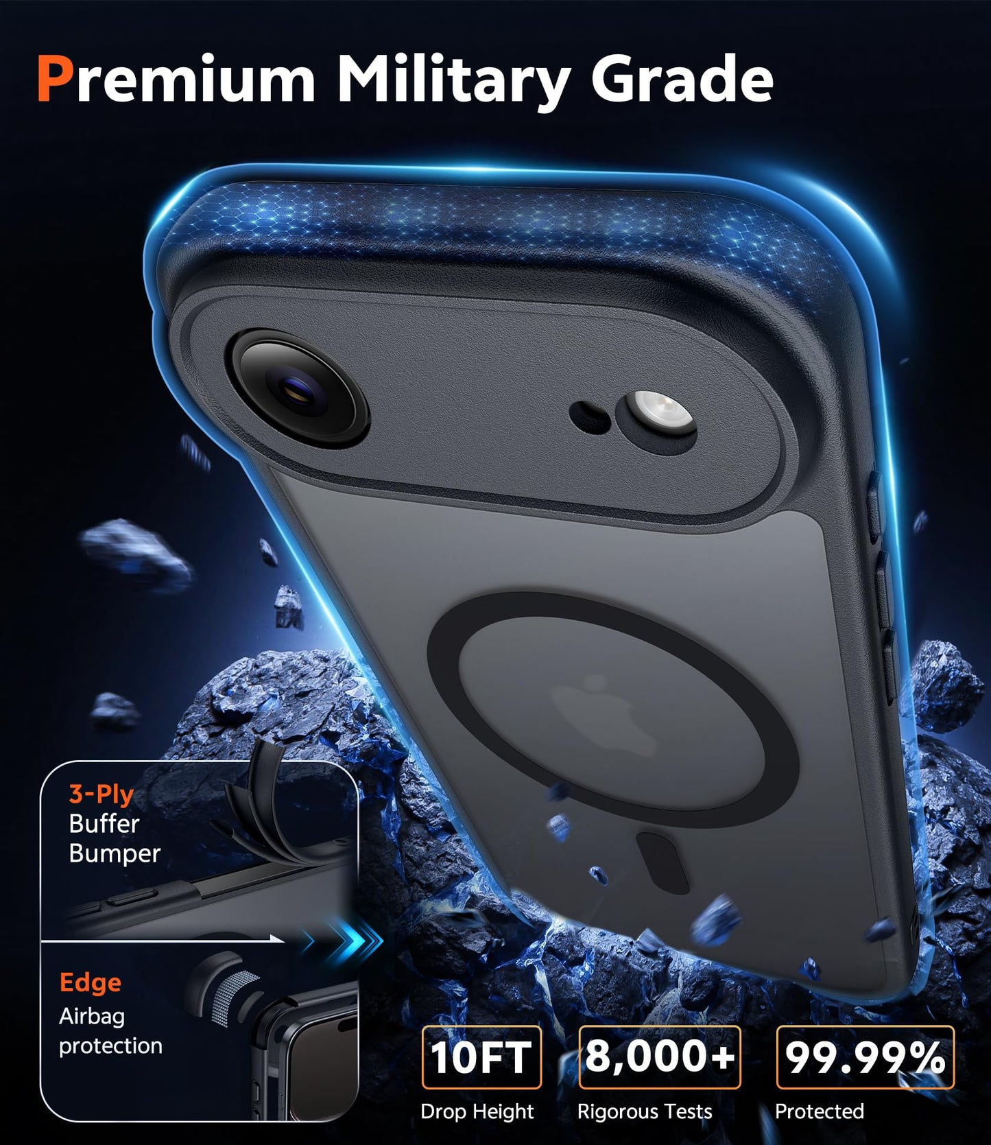 FNTCASE Funda transparente para teléfono 17 Pro-Max: fundas magnéticas transparentes con protector de pantalla, delgada, antiamarilleamiento, protección contra caídas, resistente a los golpes, funda