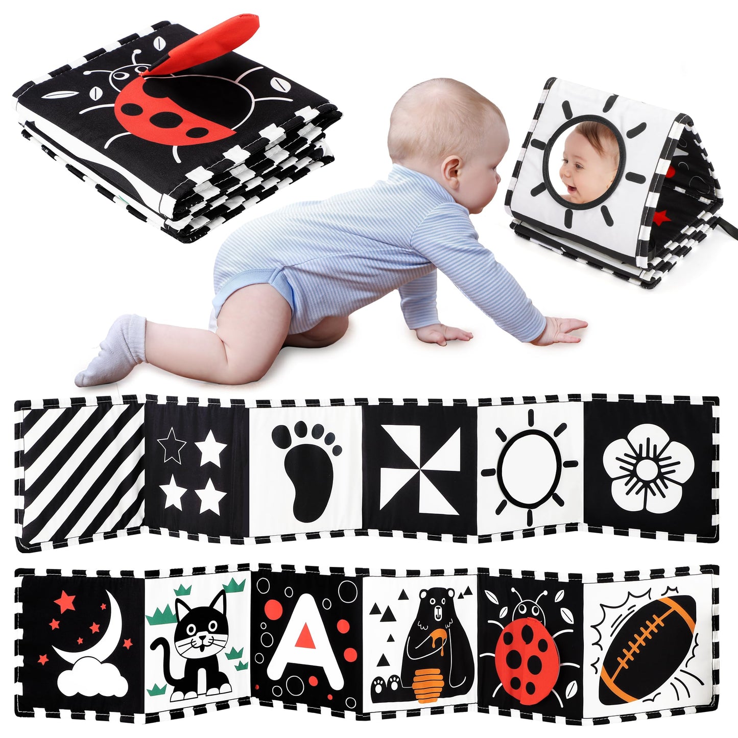 URMYWO Bebé Juguetes 0 6 Meses Negro Blanco Libro Bebé Contraste Libros de Tela 0 3 6 12 Meses Regalos para Bebés (BL-US)