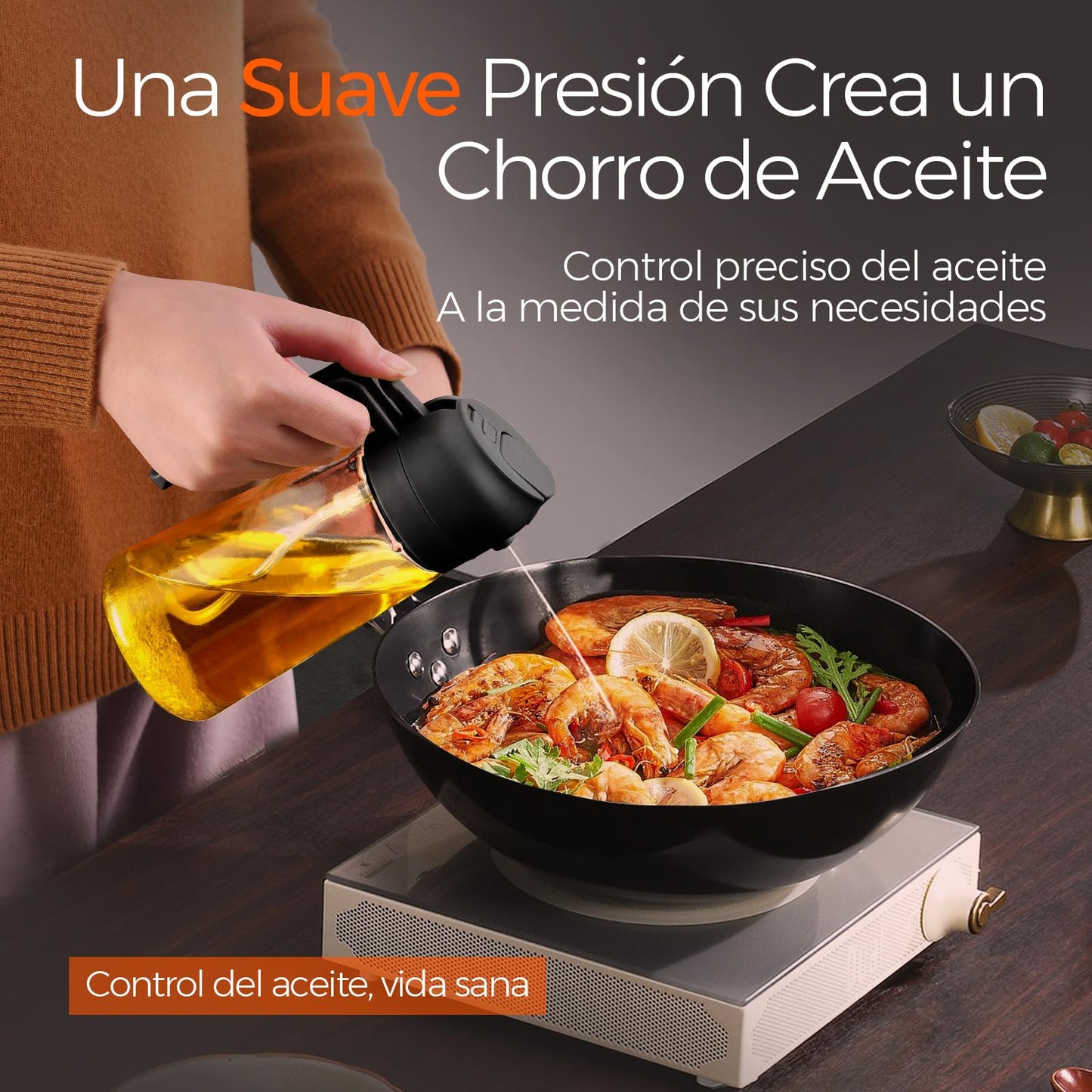 YARRAMATE Pulverizador de Aceite para Cocinar, Botella Dispensadora de Aceite de Oliva 2 en 1 para Cocina, Botella de Aceite de Vidrio de 17 oz/470 ml para Freidora de Aire, Barbacoa (Negra)