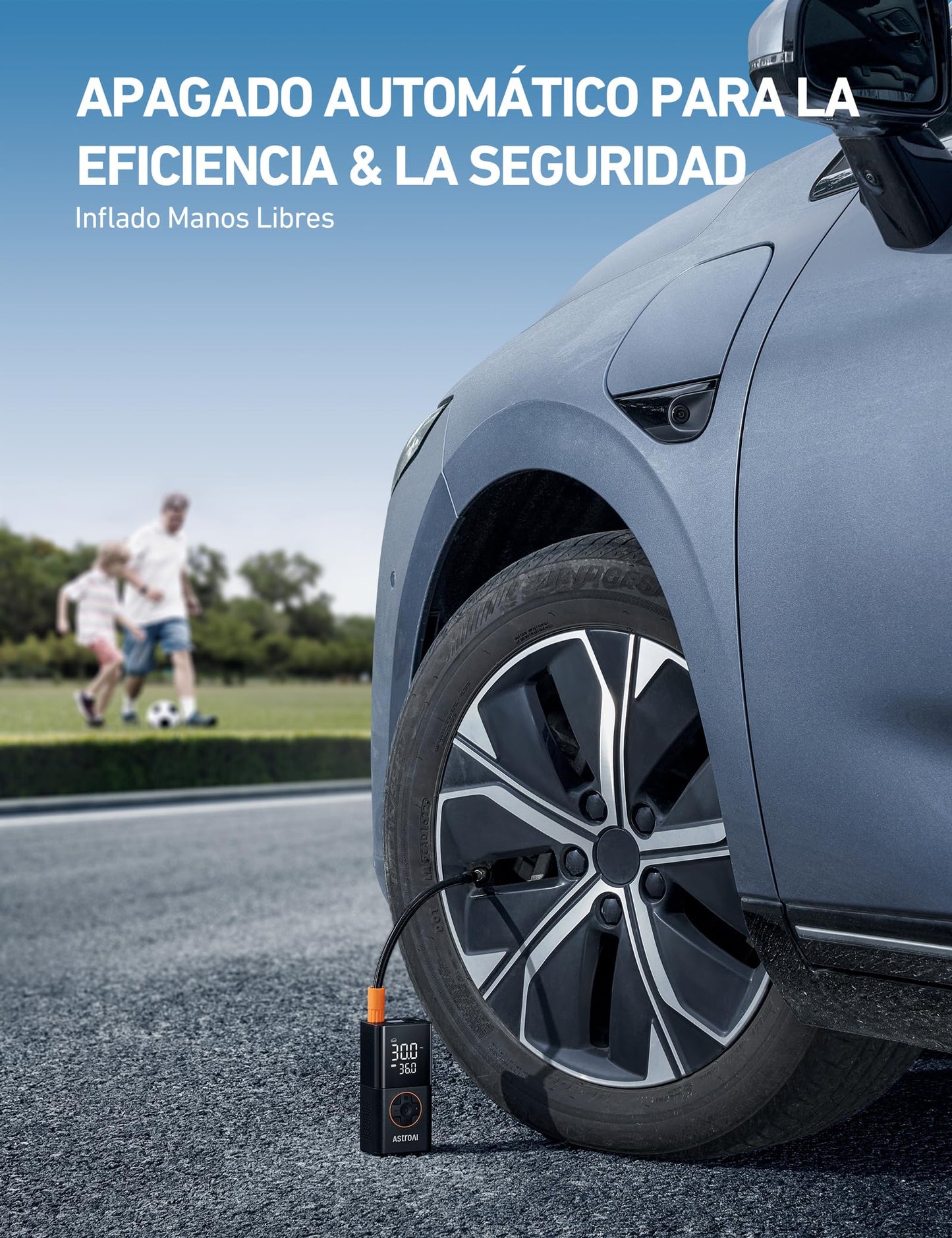 AstroAI Compresor Aire Portátil Inalámbrico, Inflador Ruedas Multiuso, Hinchador Ruedas con Batería Recargable y Luz LED, Apagado Automático para Coche Eléctricos, Bicicletas, Moto y Etc. (Naranja)