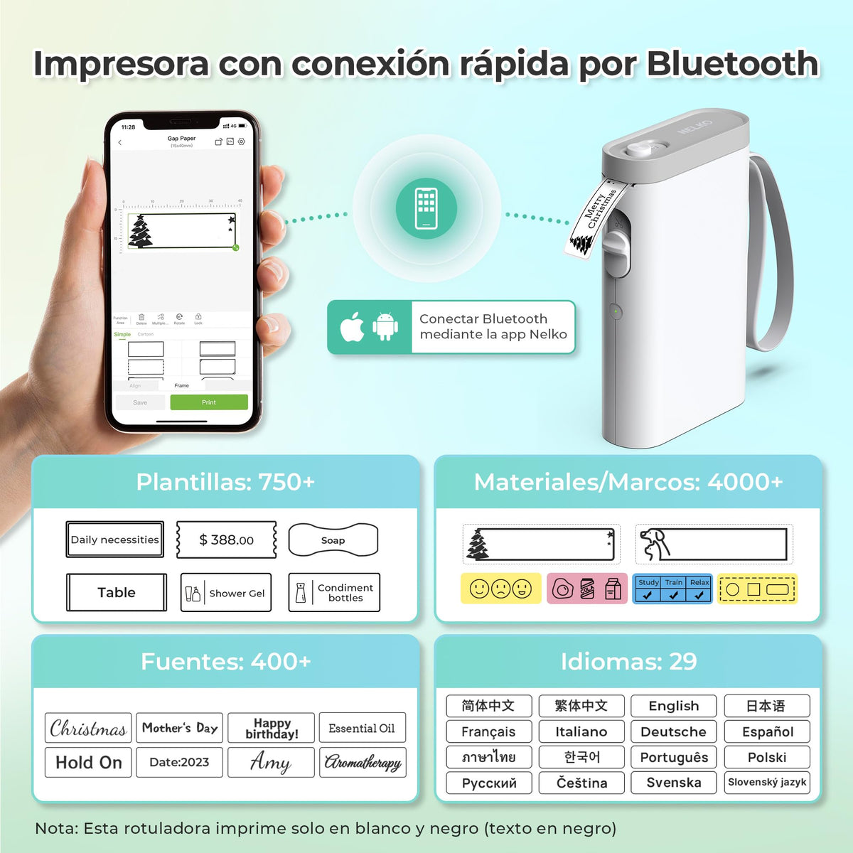 Etiquetadora Bluetooth Nelko P21 para hogar, cocina y oficina