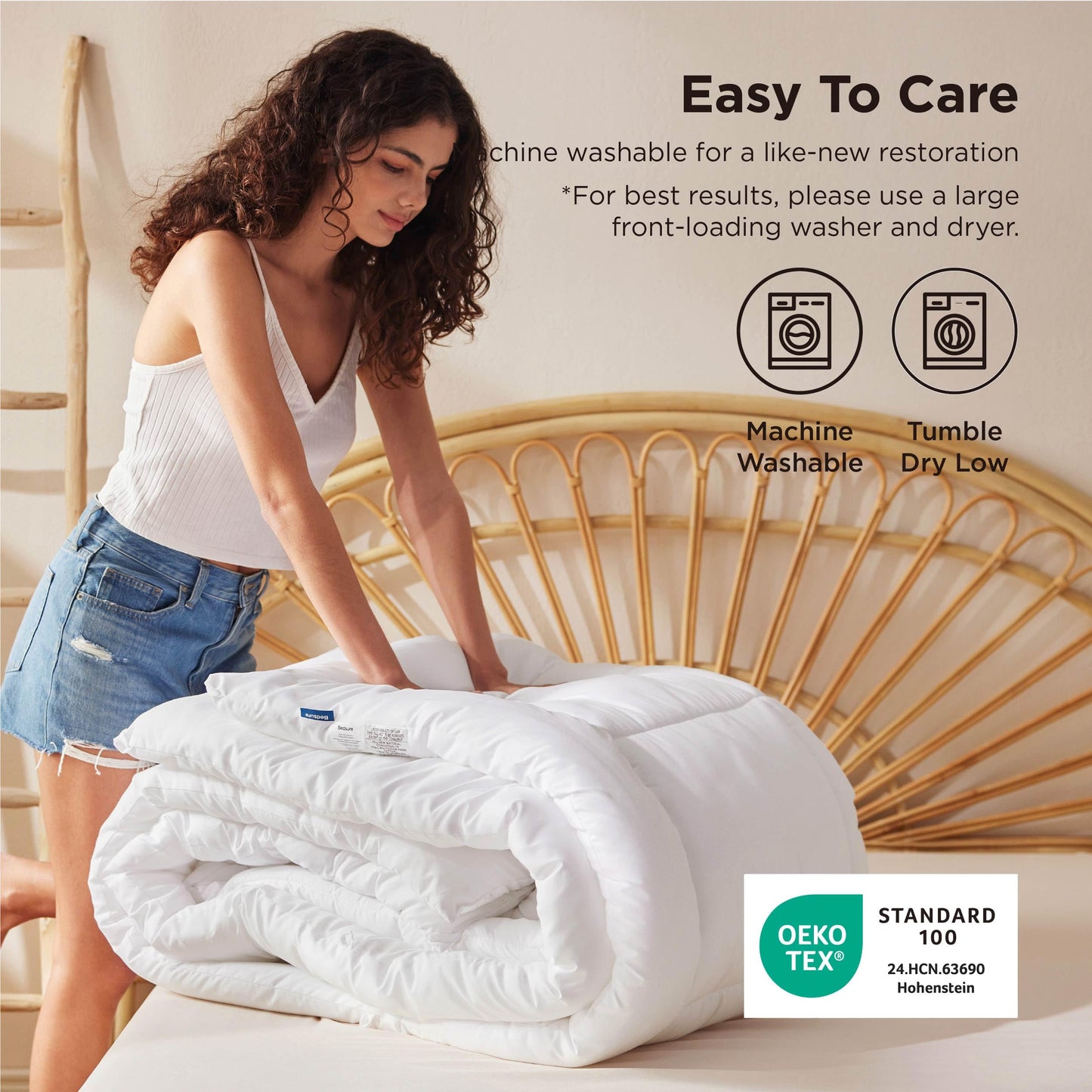 Bedsure Relleno de edredón tamaño Queen, Acolchado Blanco, edredón de plumón Alternativo para Todas Las Estaciones con pestañas en Las Esquinas