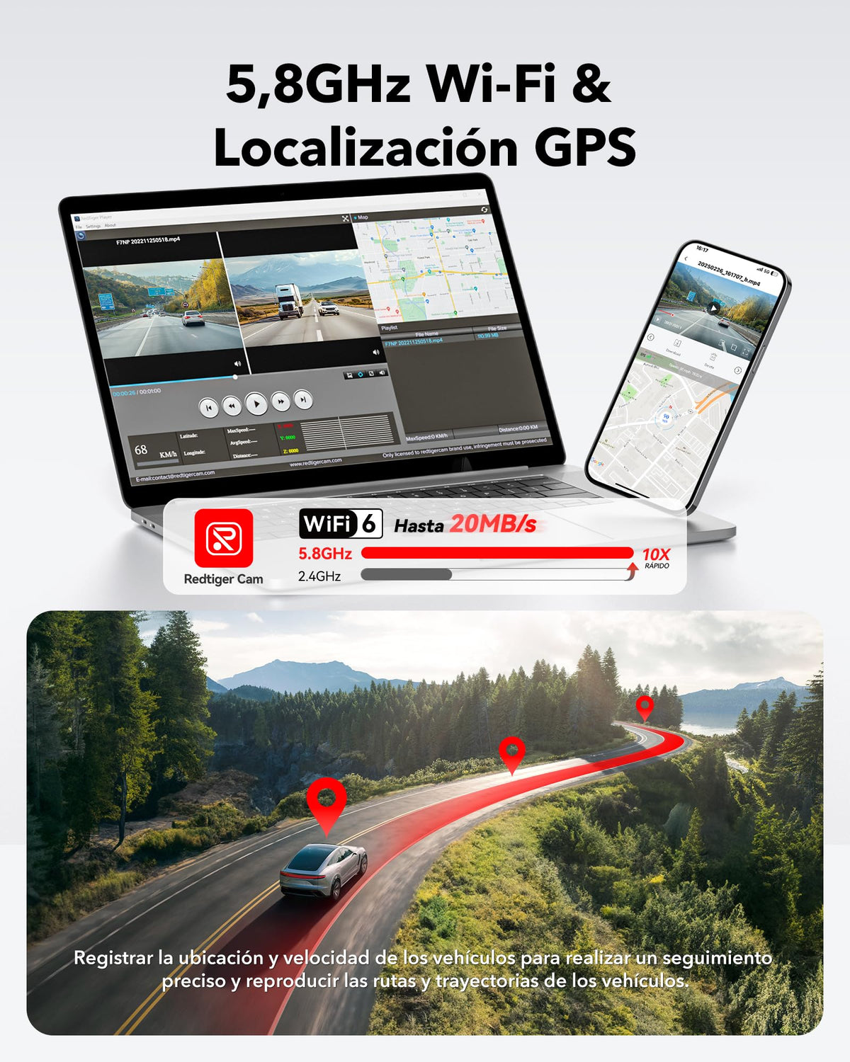 REDTIGER Dashcam 4K/2.5K Delantera y Trasera con STARVIS 2,Pantalla IPS de 3,18 Pulgadas, Tarjeta de 128 GB, WiFi de 5,8 GHz, GPS, WDR Gran Angular de 170°, Admite hasta 256 GB (F7NP)