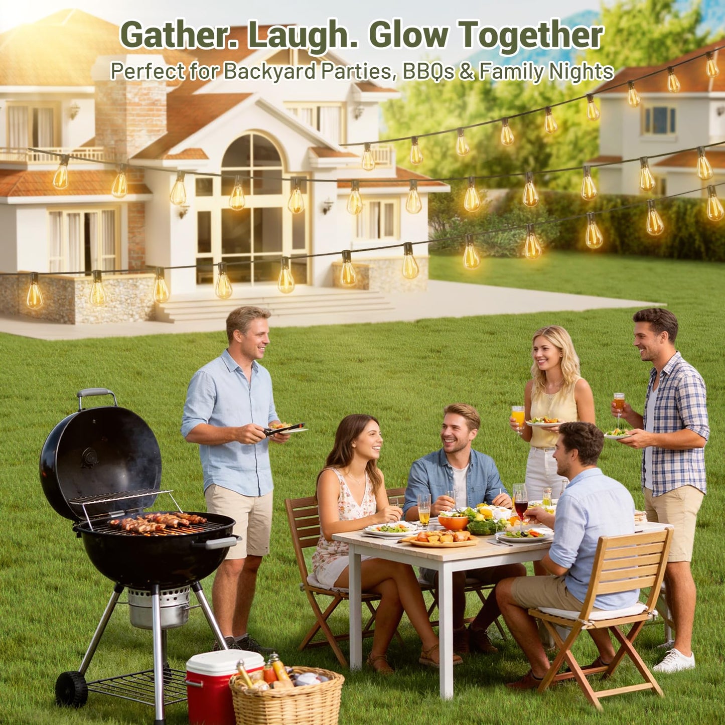 Amzrap Guirnalda de luces solares de 200 pies para exteriores, impermeable, 72 + 2 bombillas LED, funciona con energía solar con control remoto y puerto USB, 3 modos de luz, regulables, conectables