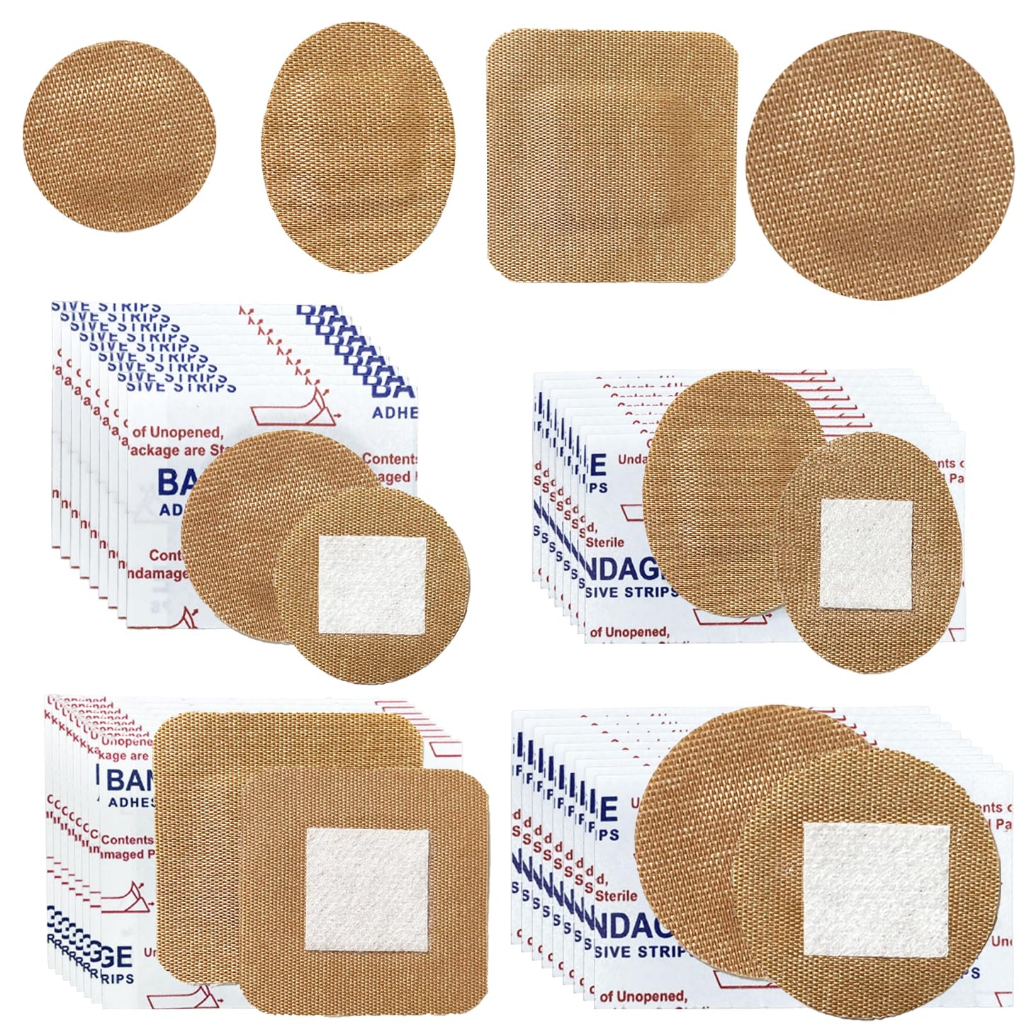 120 vendas pequeñas de tela transpirable, redondas, ovaladas y cuadradas, flexibles para protección facial y pequeñas heridas