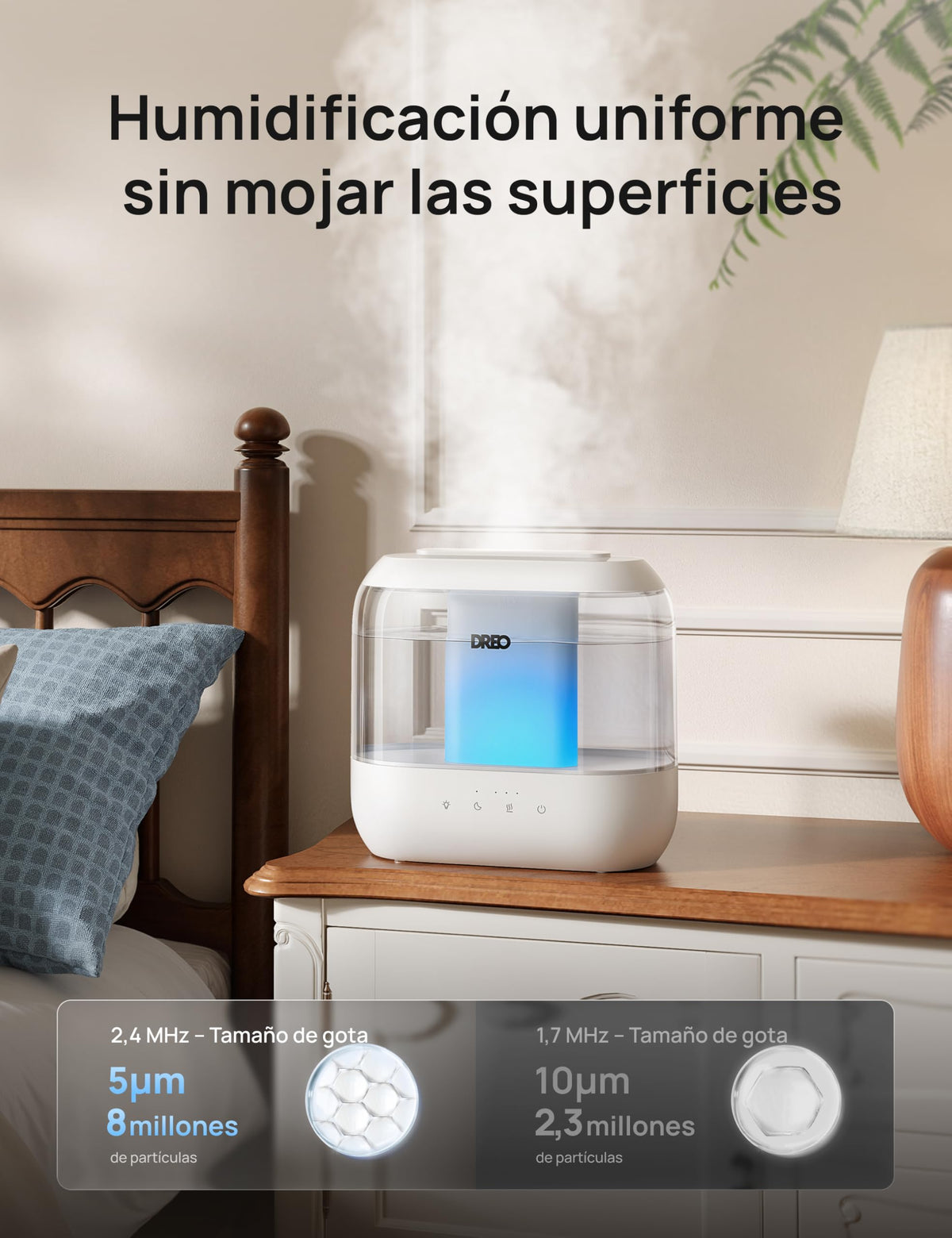 Dreo Humidificador para el dormitorio, humidificador de vapor frío de 4L con difusor de aceite y luz nocturna, 32H de autonomía, Humidificador ultrasónico silencioso para las guarderías y plantas