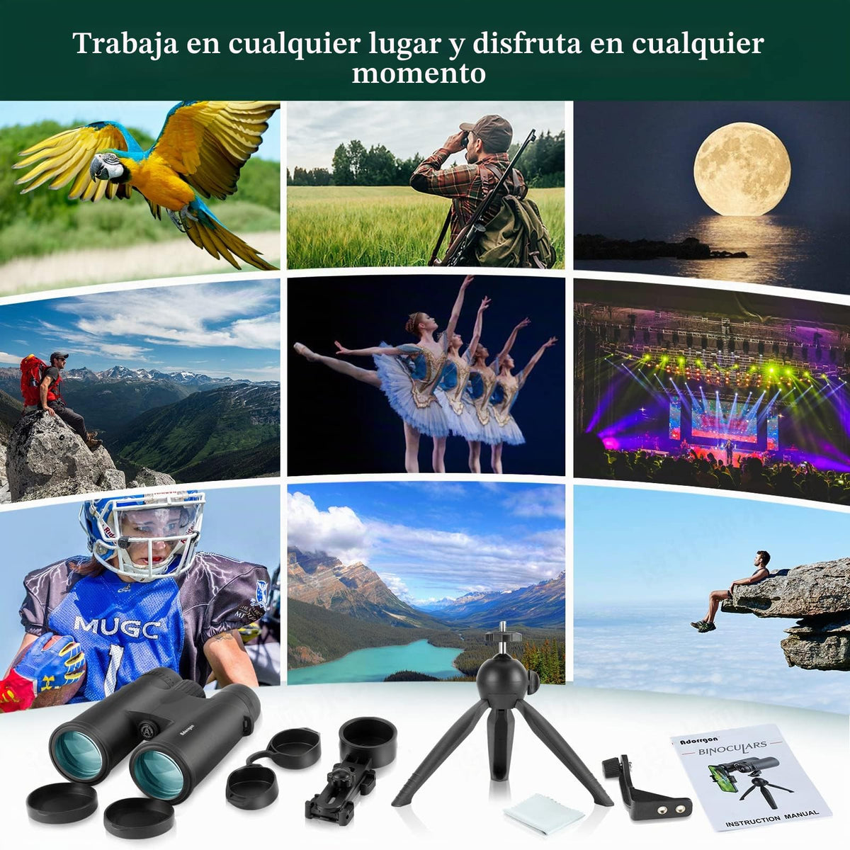 Prismáticos compactos de 12 x 42 Pulgadas para Adultos, prismáticos HD de Alta Potencia para observación de Aves, Caza, conciertos y Deportes