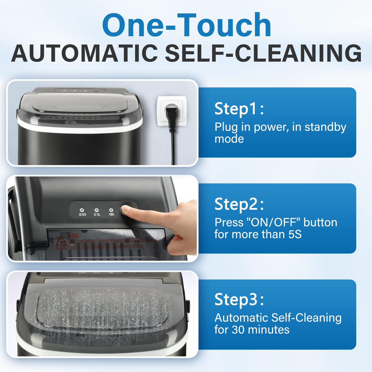 HealSmart Máquina de hielo para encimera, 9 cubitos de hielo listos en 6 minutos, 26 libras de hielo/24 horas, con función de autolimpieza, cuchara de hielo y cesta, para el hogar, cocina, camping,
