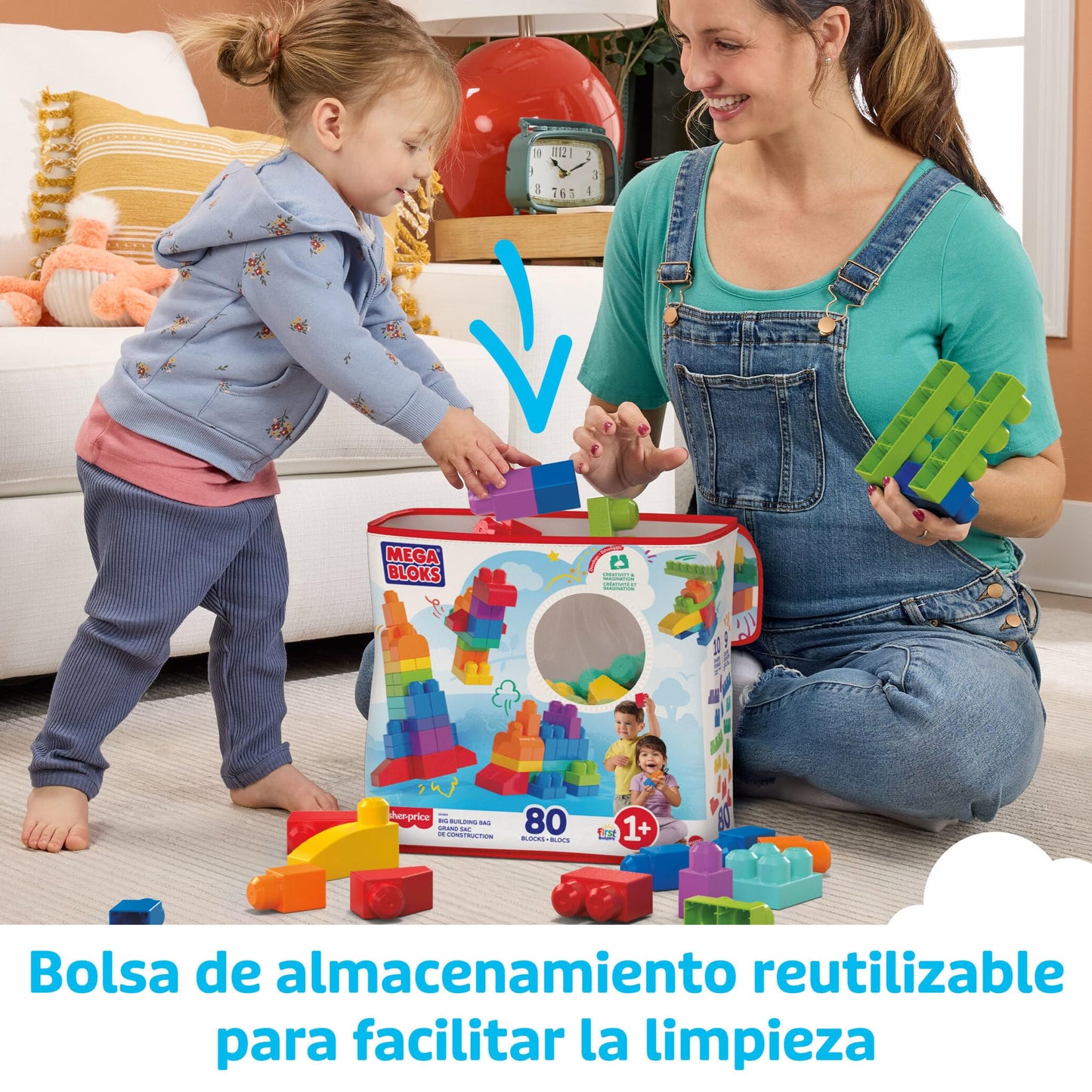 Mega Bloks Bolsa clásica con 80 bloques de construcción, juguete para bebé +1 año Mattel DCH63)