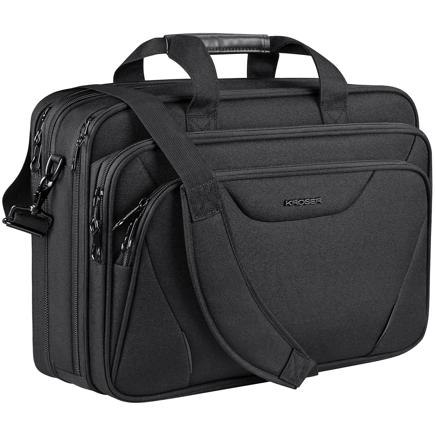 KROSER 18" Bandolera para Portátil Maletín Premium para Laptop hasta 17.3" Expandible Hidrófugo Bolsa del Hombro Bolsa de Computadora para Viajes/Negocios/Escuela/Hombres/Mujeres-Negro