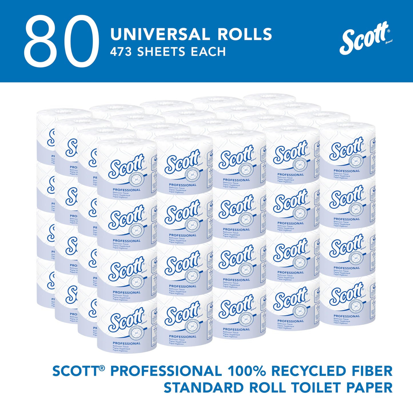 Scott Essential Professional 100% papel higiénico a granel de fibra reciclada para negocios (13217), rollos estándar de 2 capas, blanco, 80 rollos/caja, 506 hojas/rollo (el embalaje puede variar)