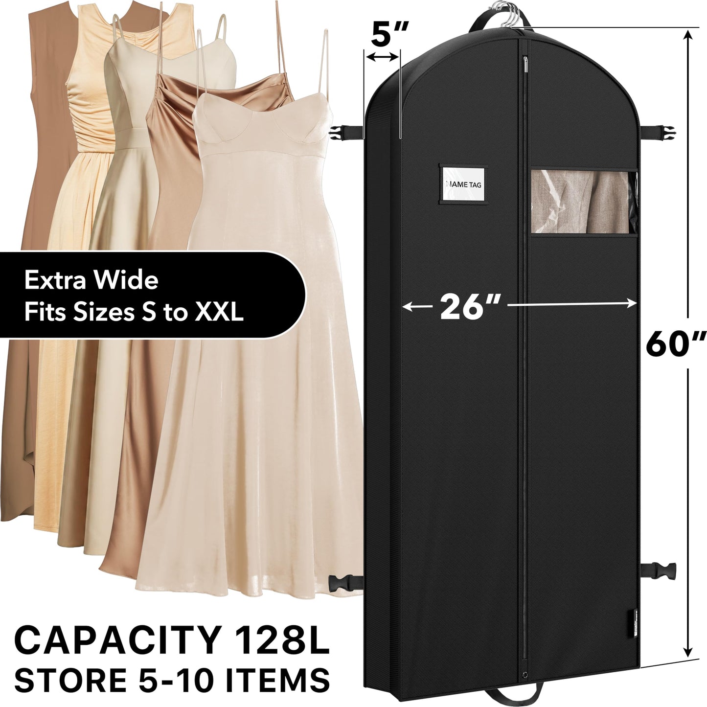 Simple Houseware Portatrajes resistente de 43 pulgadas con bolsillo para vestidos y abrigos