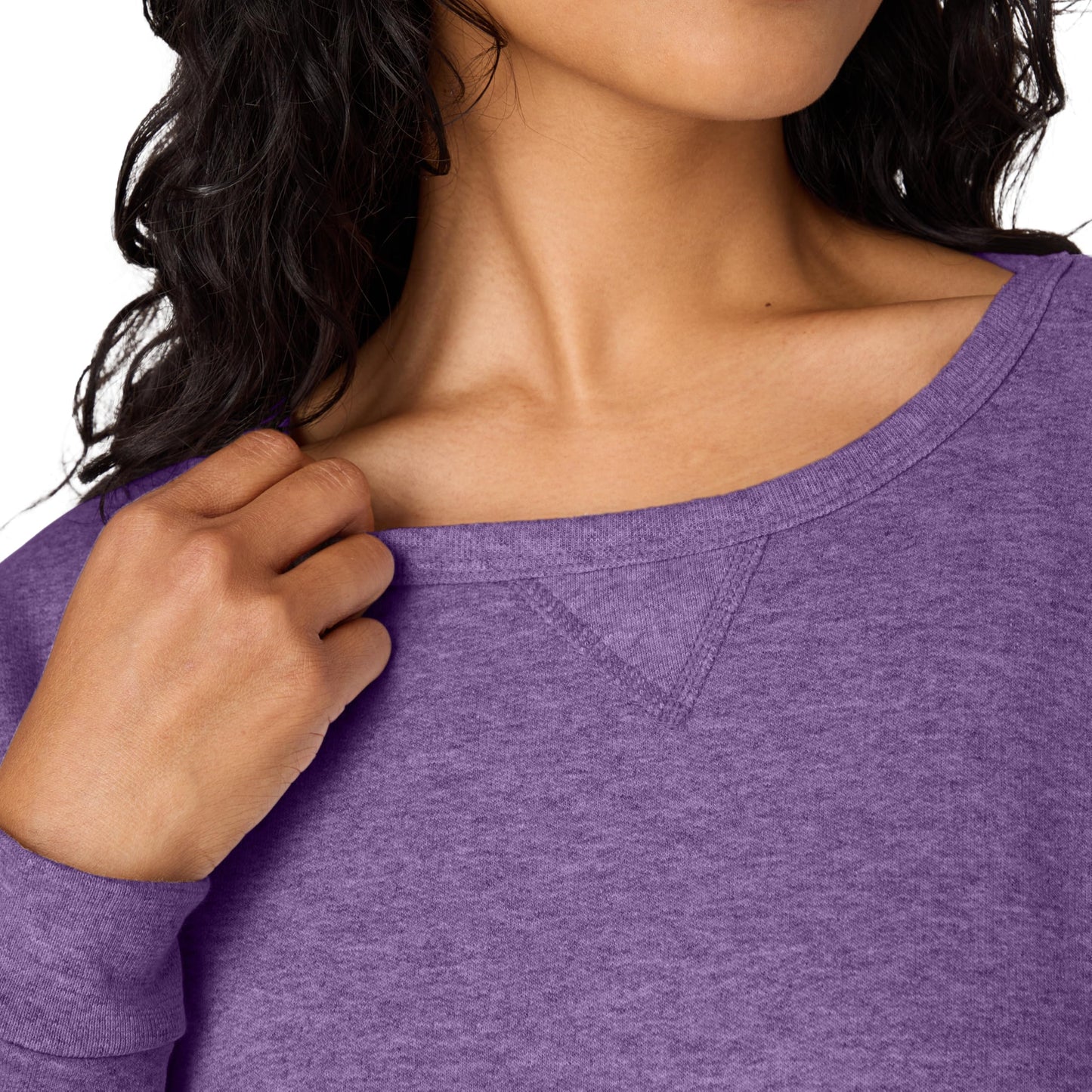 Hanes Women's V-Notch Pullover Fleece Sweatshirt, Violet Splendor Heather, Large