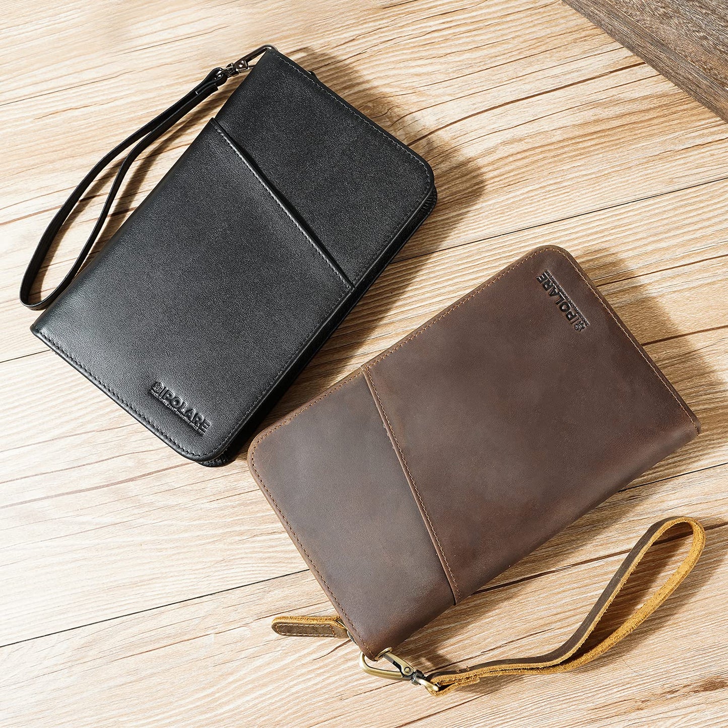 Polare - Funda de Cuero de Grano Completo para Hombres y Mujeres, Bloqueo RFID, Cartera de Viaje Familiar, Capacidad para 6 pasaportes, marrón Oscuro, S, Retro