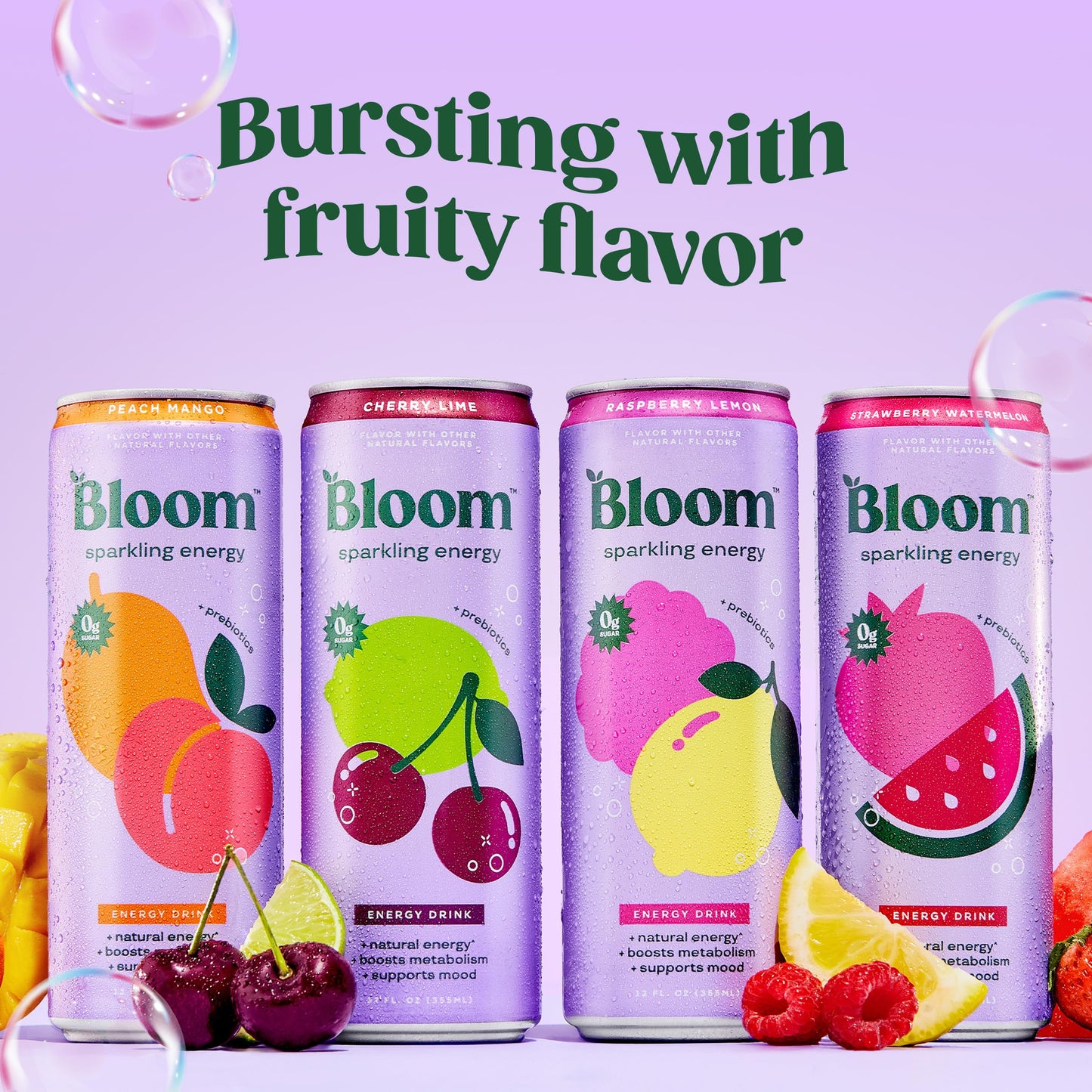 Bloom - Bebida energética espumosa – Cafeína natural, sin azúcar, 180 mg de cafeína – Rica en antioxidantes con grano de café verde, extracto de té verde, prebióticos – Bebida de bienestar para