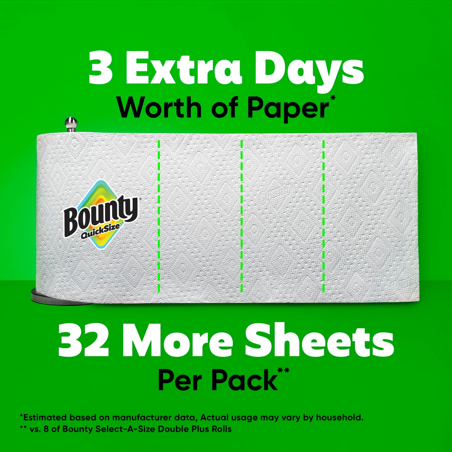 Bounty QuickSize - Rollos de papel de cocina, paquete familiar de 8 unidades (equivalente a 20 rollos regulares), color blanco (el embalaje puede variar)