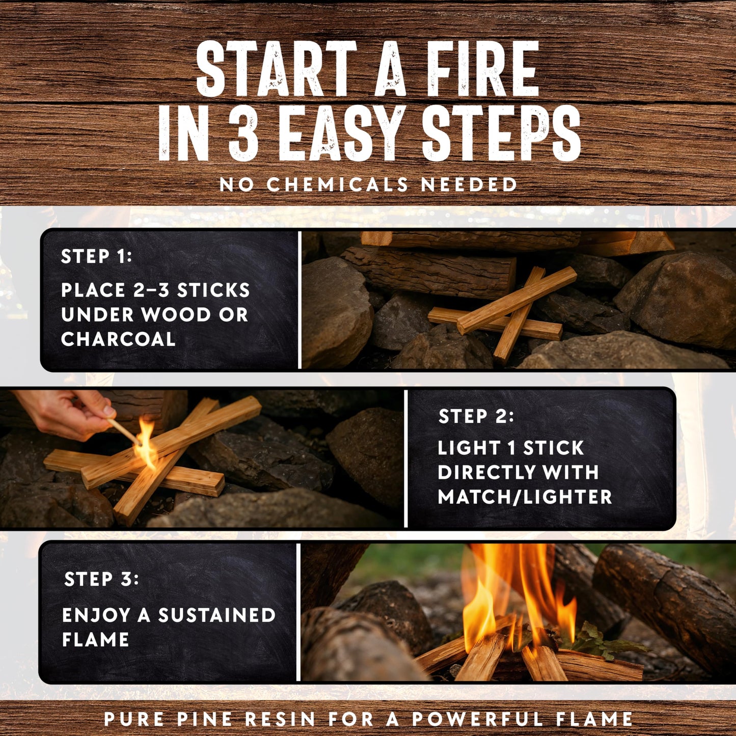 Billy Buckskin Co. Fatwood Fire Starter Sticks Easy & Safe Fire Starter | Start a Fire with Just 3 Sticks | Works in Any Weather Conditions | Caja de 10 LB