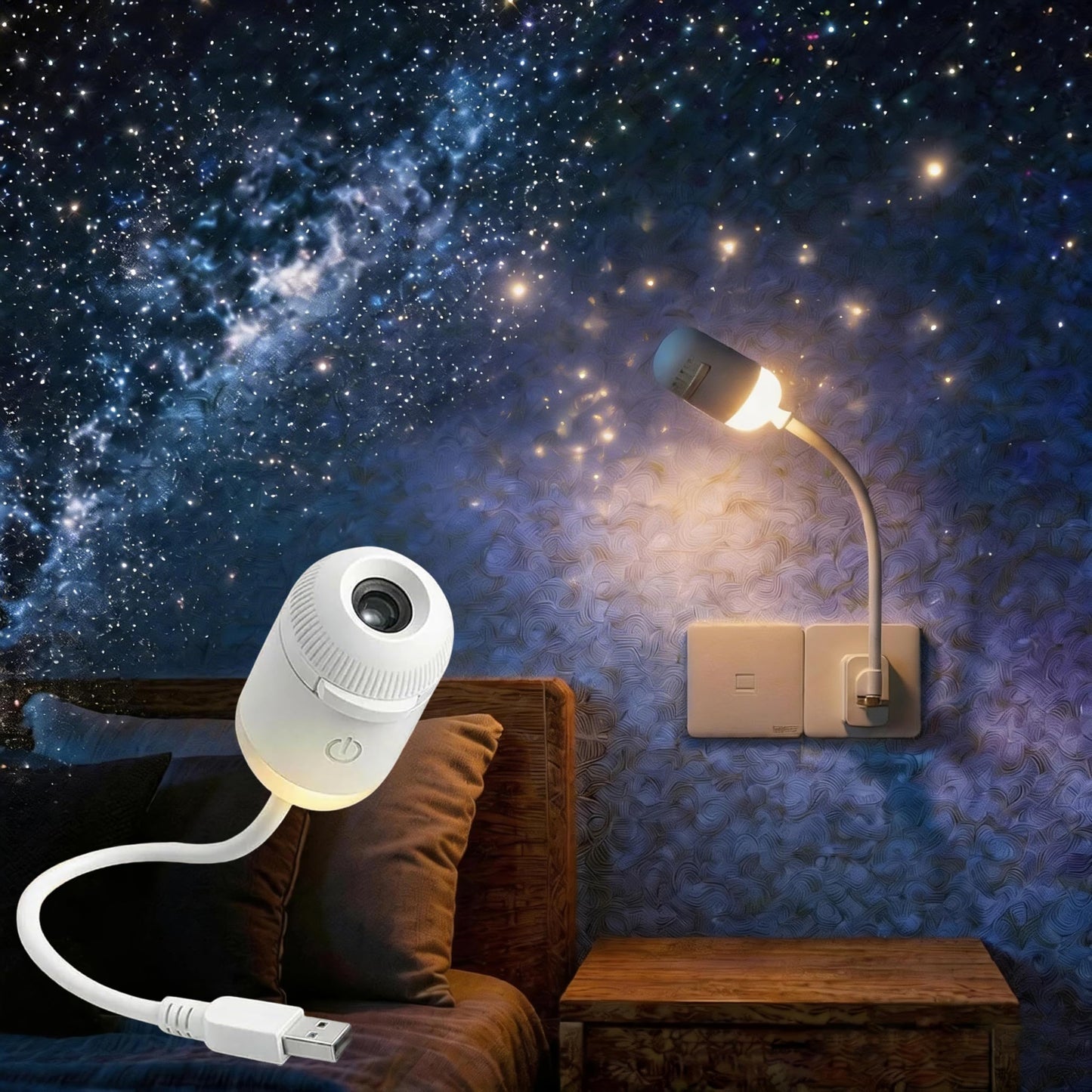 Proyector de luz nocturna de cielo estrellado, proyector portátil 2 en 1 con 12 películas de proyección, control de brillo ajustable de 360°, luz LED nocturna para niños y adultos, recámara, hogar