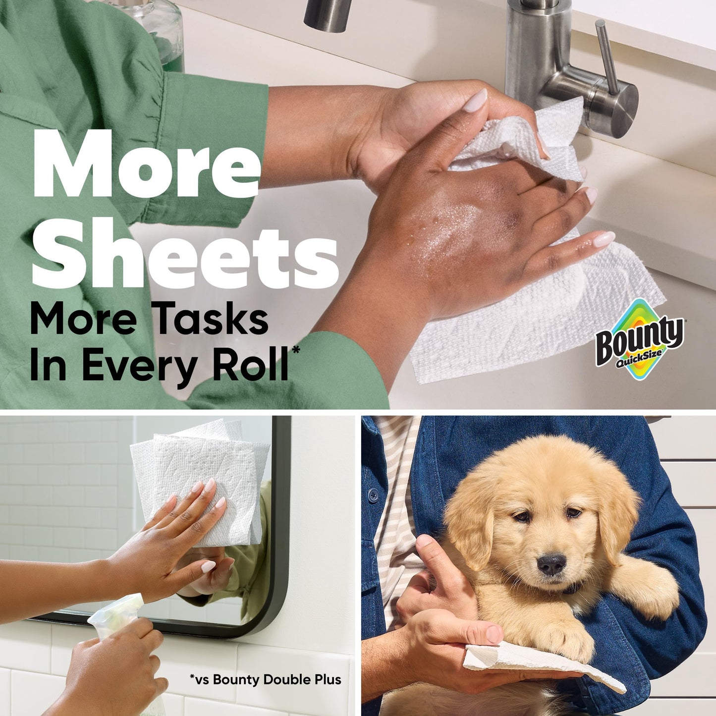 Bounty QuickSize - Rollos de papel de cocina, paquete familiar de 8 unidades (equivalente a 20 rollos regulares), color blanco (el embalaje puede variar)