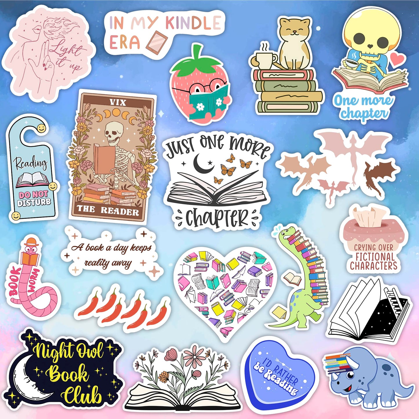 100 calcomanías de libros para Kindle, paquete de calcomanías de libro para iPad, laptop, lectores de libros electrónicos, lindas calcomanías de vinilo Booktok, botella de agua, holográficas,