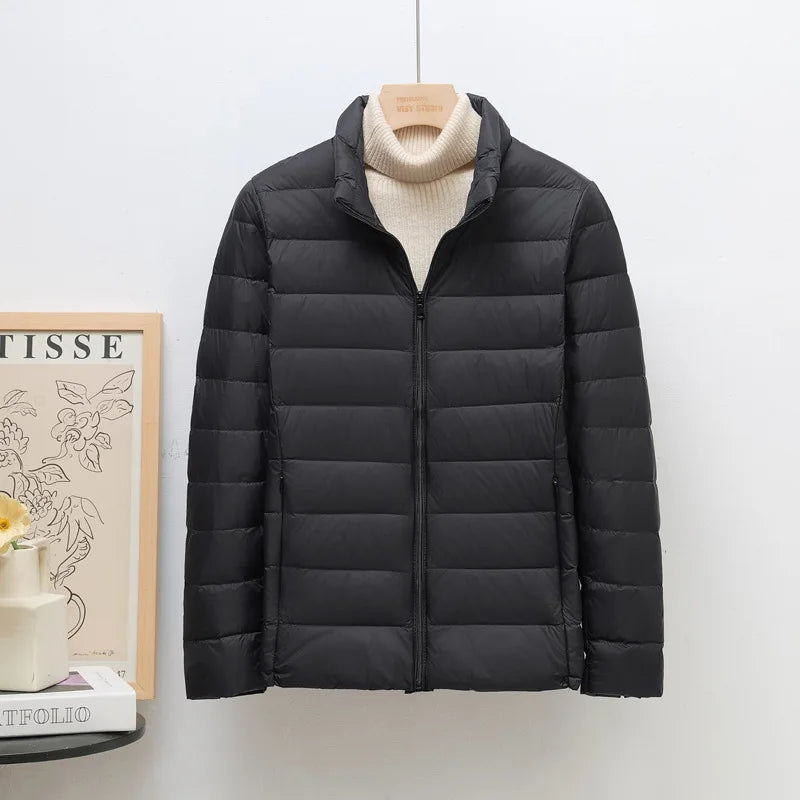 Lightweight Women's Korean-Style Stand-Collar Short Down Jacket European Plus Sizes Fashionable Filled with White Duck Down