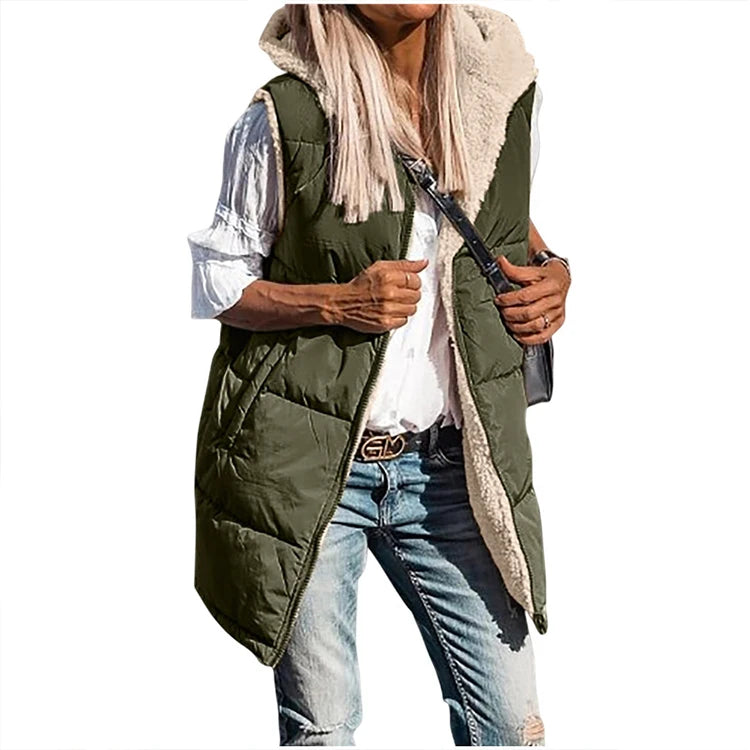 2025 New Stylish Mock Two-Piece Cotton Coat - Detachable Sleeves Short Warm Hooded Outerwear for Autumn & Winter