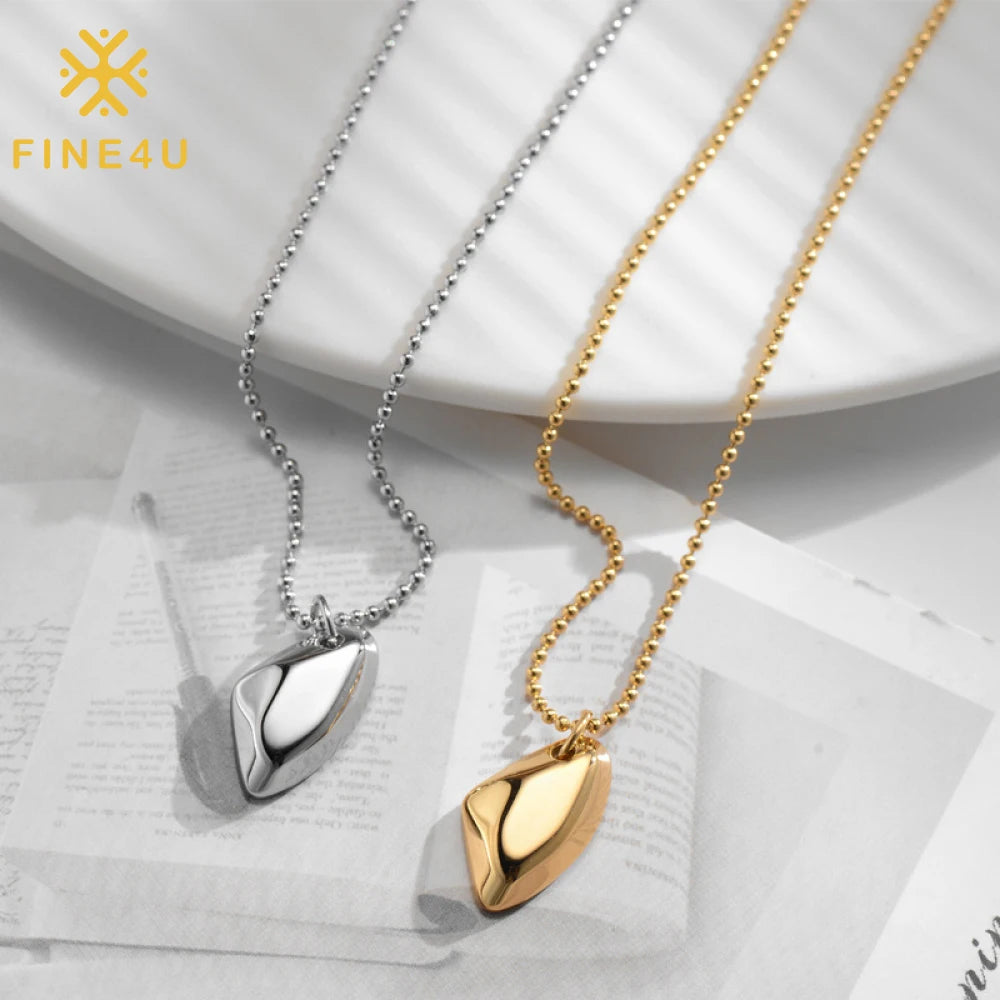 Personalized Simple Quality Stainless Steel 18k Gold Plated Jewelry Irregular Square Solid Pendant Bead Chain Necklace for Women