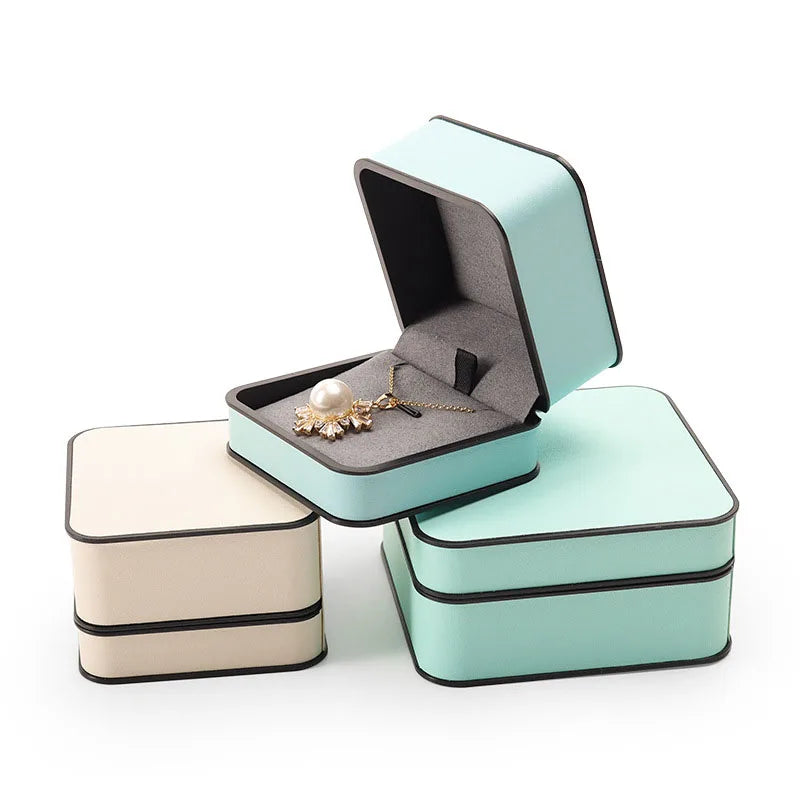 New Arrival Pu Leather Orange Beige Green Jewelry Packaging Gift Box Wedding Custom Logo Box Necklace Ring Bracelet Package Box