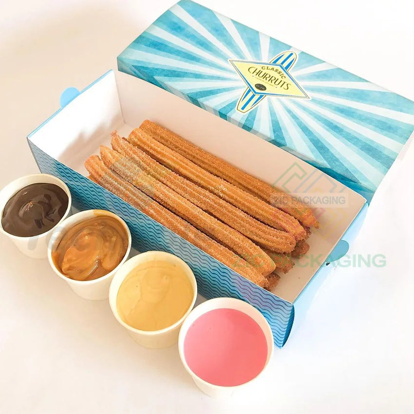 Eco Friendly Crepes Paper Cone Packaging Takeaway Snacks Waffle Bakery Churros Box With Dip Cup Insert