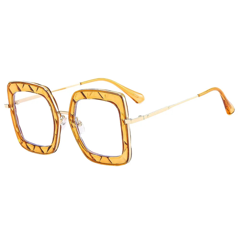 Women's TR90 Alloy Oversized Square Eyewear Trendy Flat Frame Anti-Blue Light Block Optic Glasses for Reading
