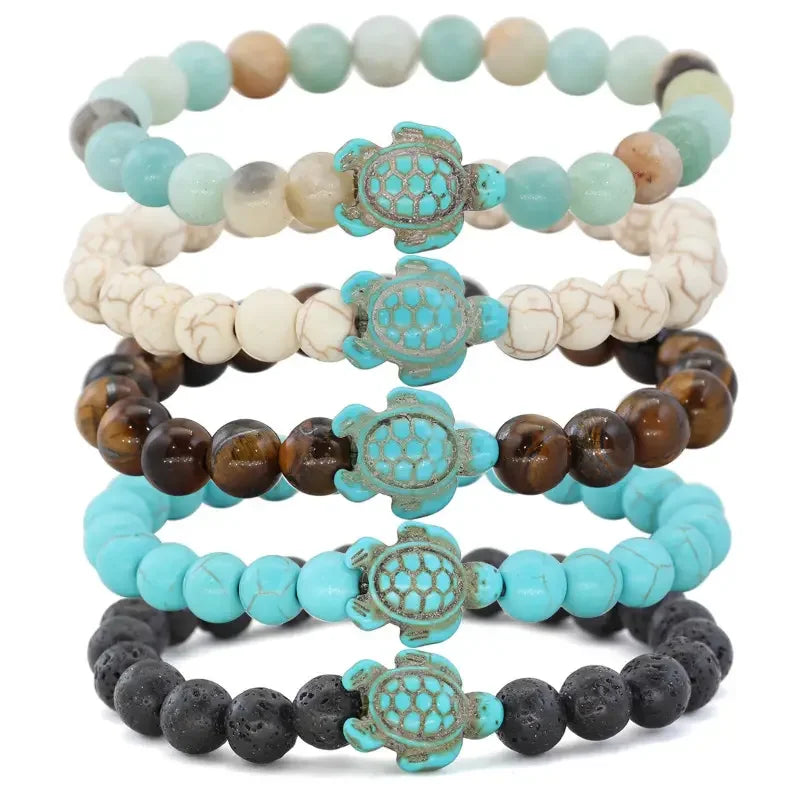 Turquoise Powder Stone Beaded Bracelets Sea Turtle Design 5pcs Fashion Jewelry Weddings Religious Occasions Featuring Diamond