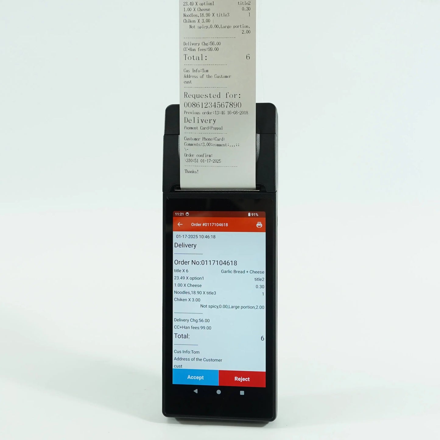 6 Inch Android 14 Handheld POS Terminal with High-Performance CPU and 58mm Printer for Restaurant Use