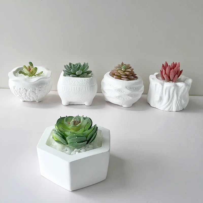 Variety of Succulents Potted Flowerpots Cement Silicone Molds Geometric Vases Candle Holders Pantaster Epoxy Concrete Mold