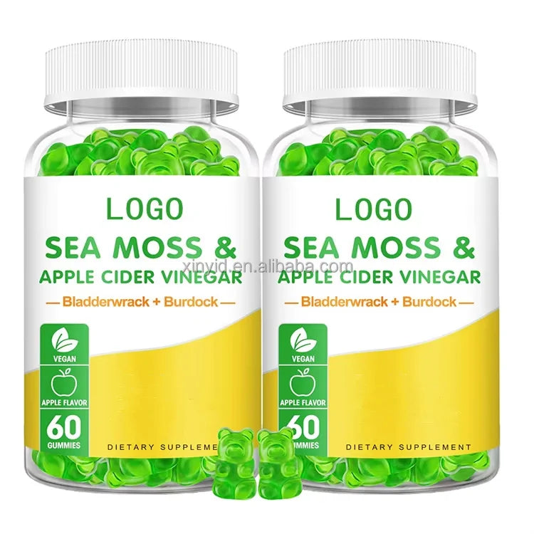 Private Label Vegan Sea Moss Gummies 60 Counts Seamoss and Bladderwrack Gummies