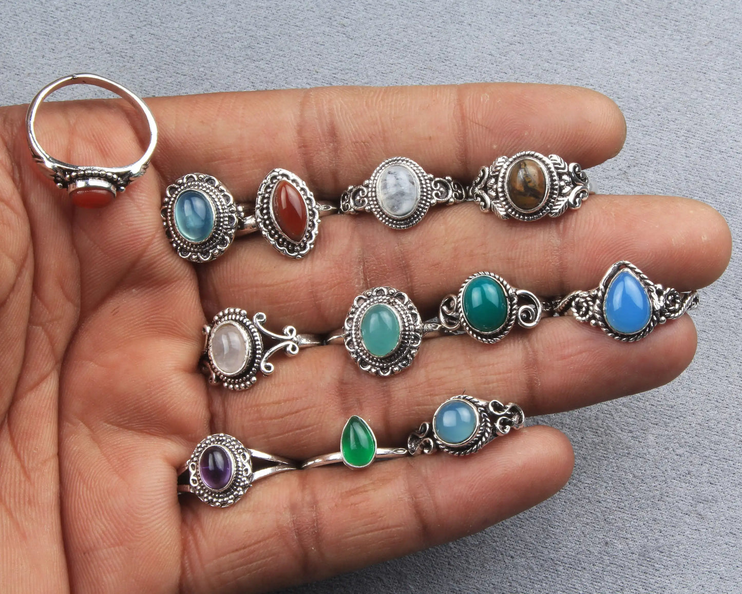 Excellent Quality Best Selling Indian Brass Natural Mixed Gemstone Hippie Assorted Ring For Jewelry Wholesale Real Crystal Ring