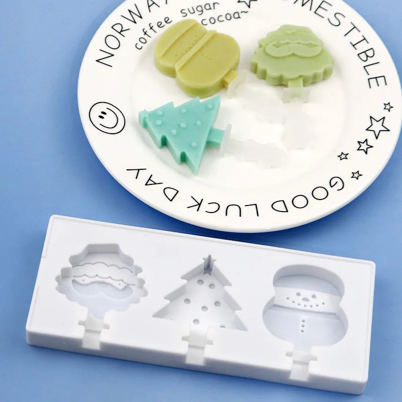 Ice Cream & Popsicle Mold 3 Cavities Food Grade Silicone Eco-Friendly Easy Release Summer Ice Making Tools Christmas OPP Bag