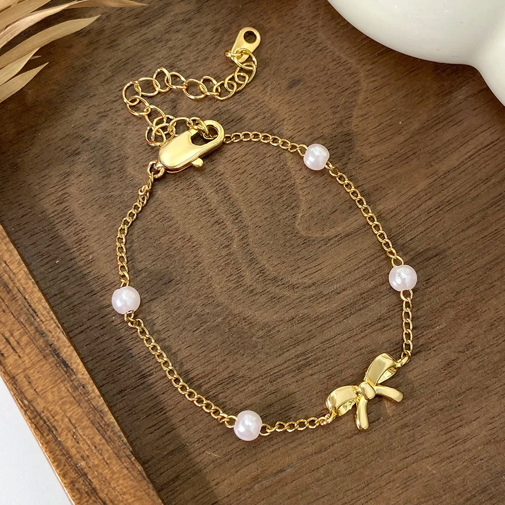 Ready to Ship Jewelry Foxi Jewelry Manufacturer New Bohemian Women Fashion Jewelry Imitation Pearl Bow Bracelet